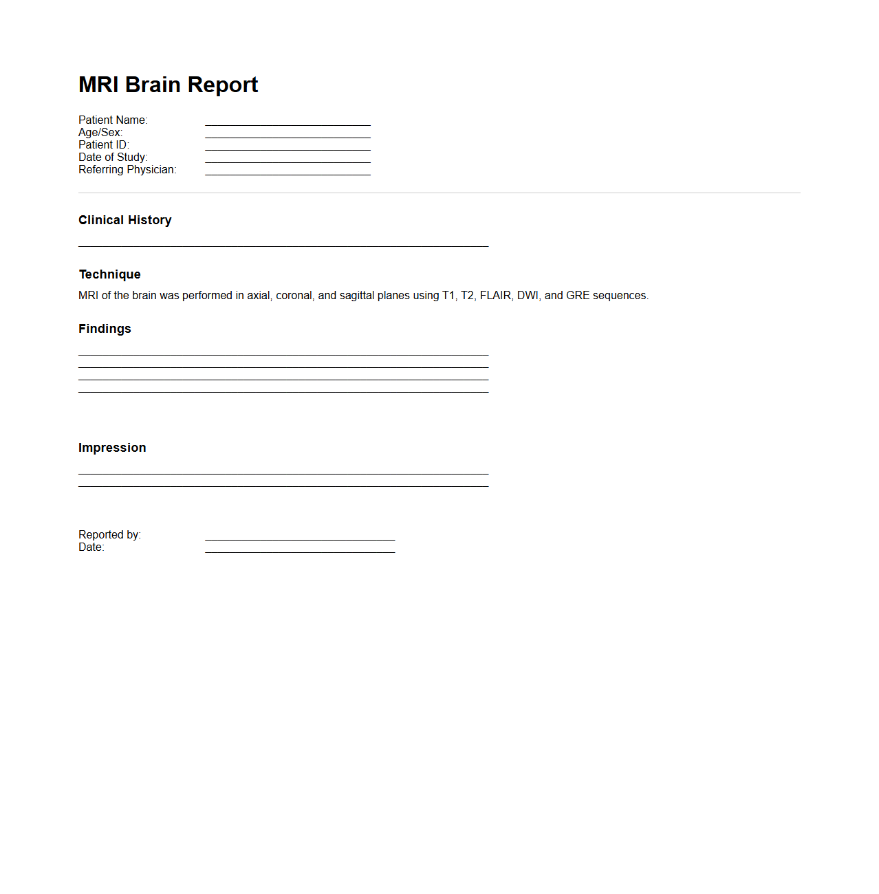 MRI Brain Radiology Report Format