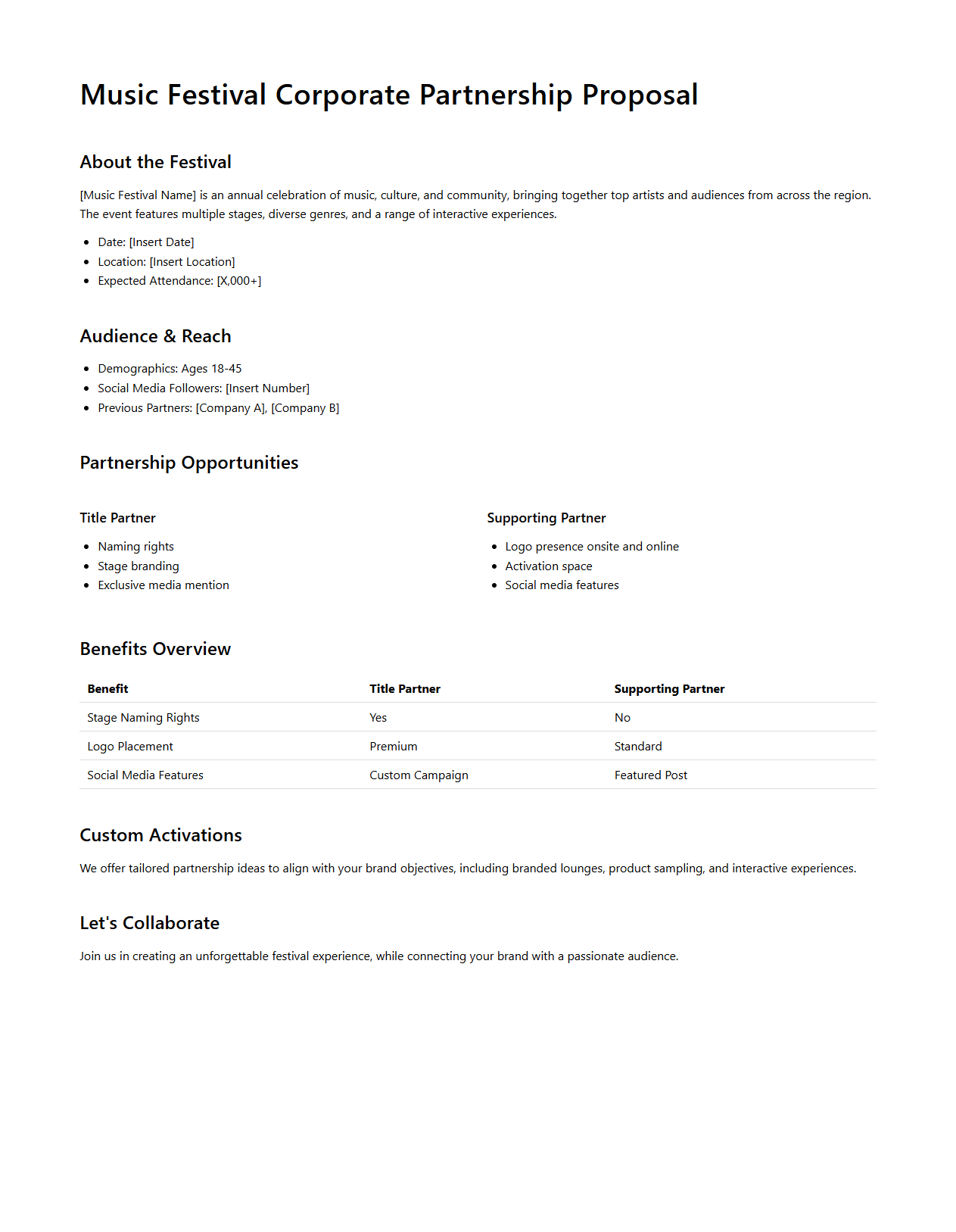 Music Festival Corporate Partnership Proposal