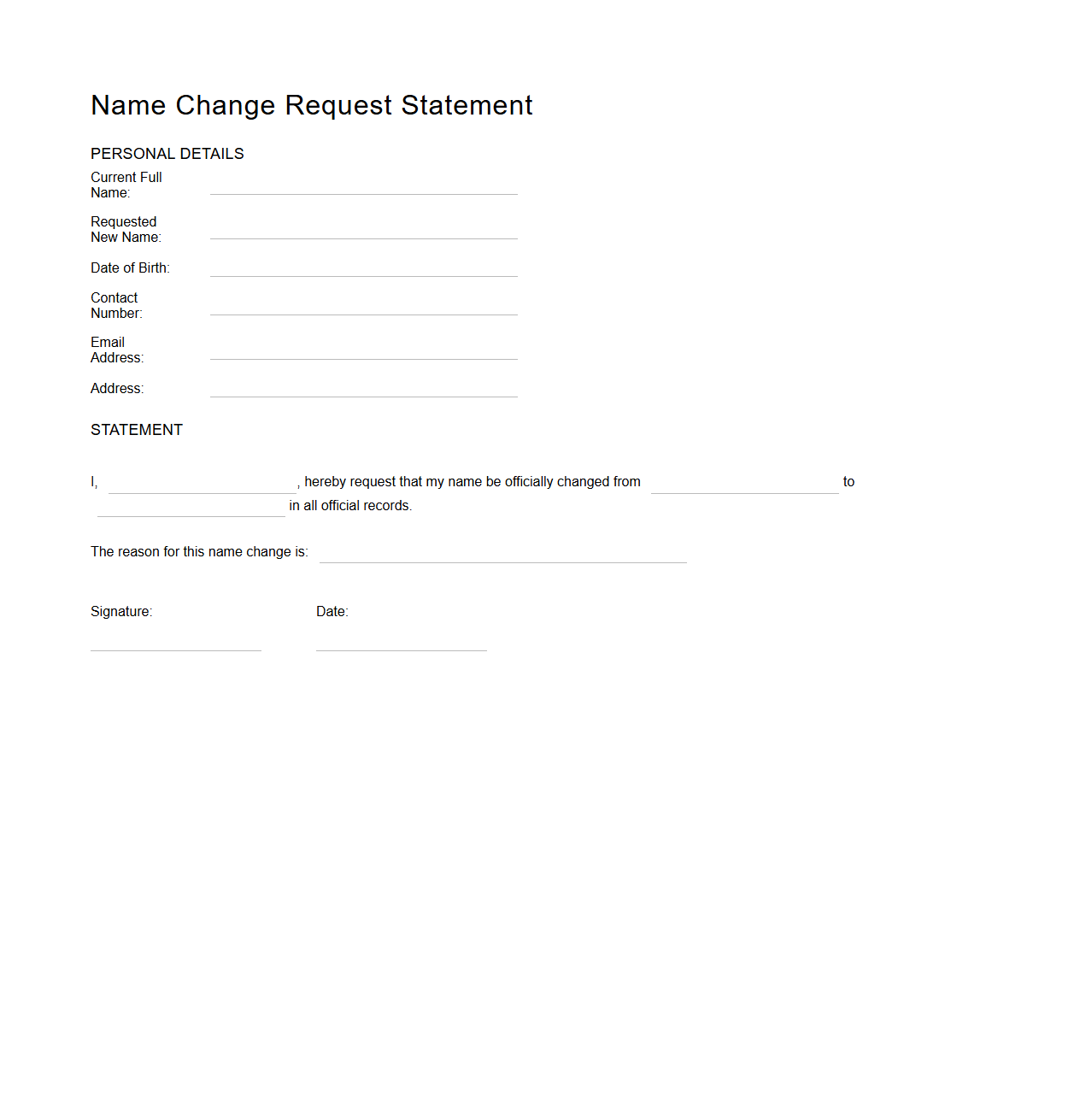 Name Change Request Statement