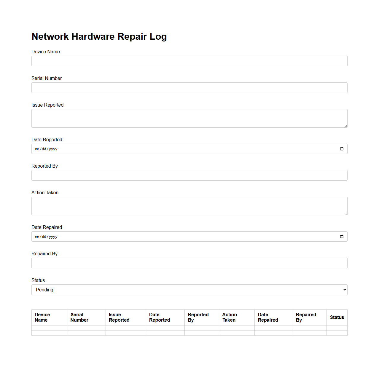 Network Hardware Repair Log