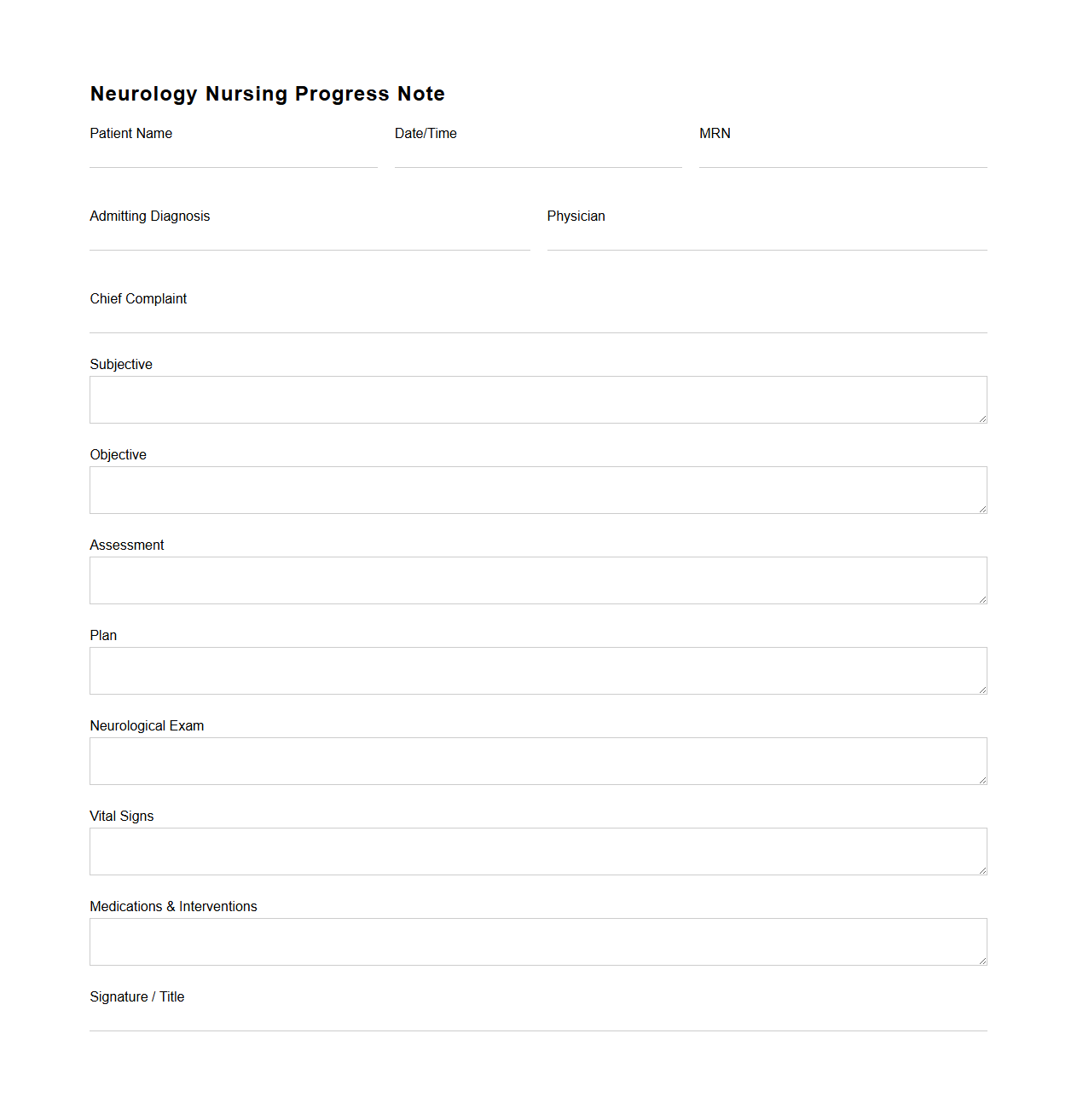Neurology Nursing Progress Note Example