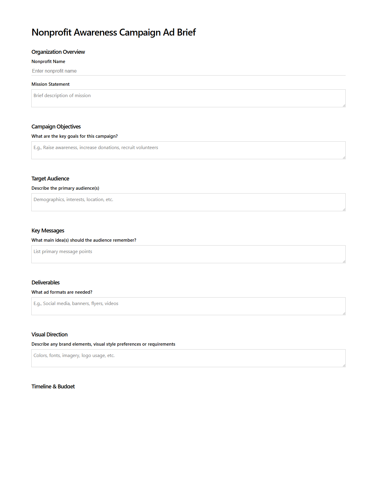 Nonprofit Awareness Campaign Ad Brief for Creative Firms