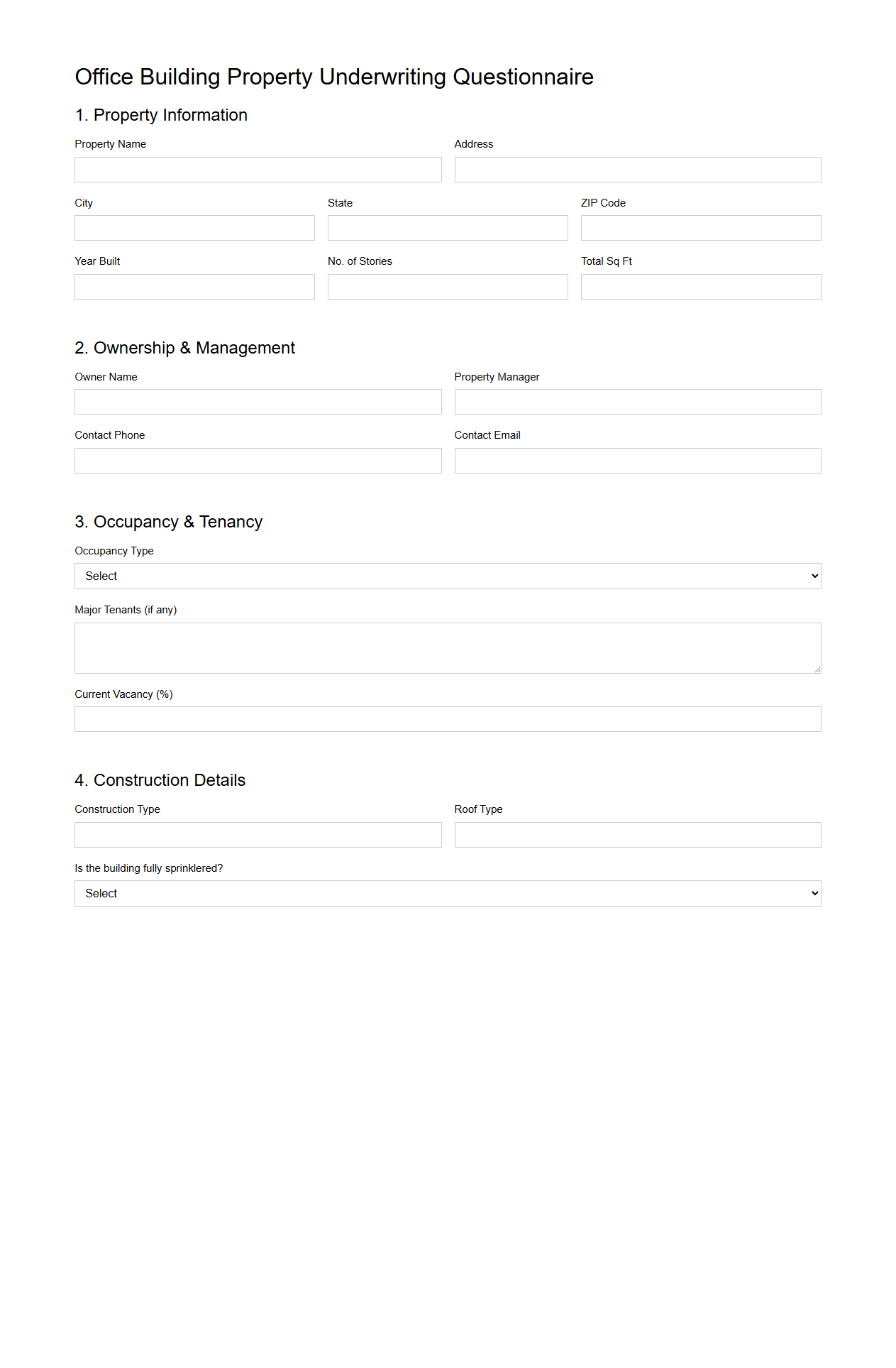 Office Building Property Underwriting Questionnaire