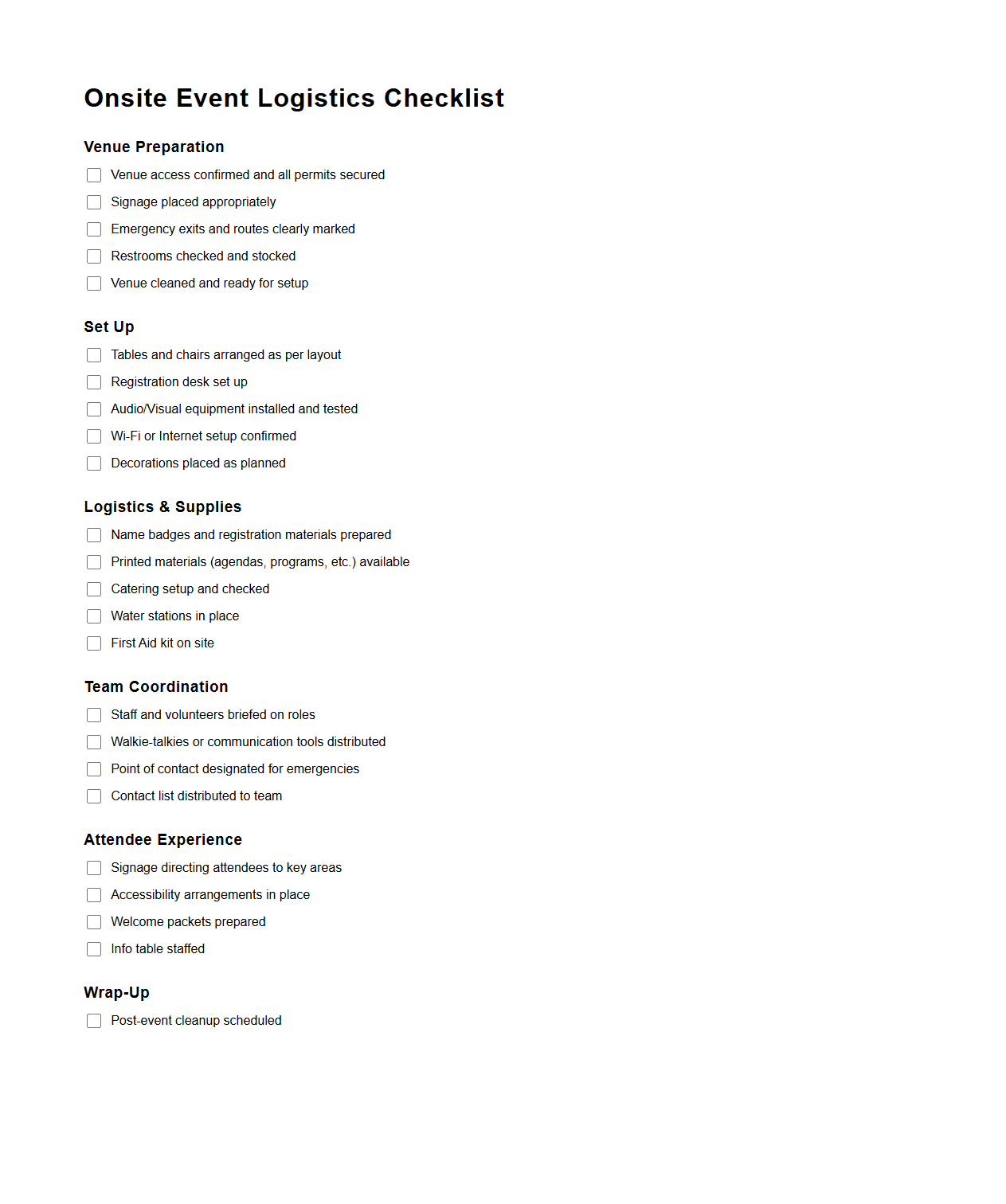 Onsite Event Logistics Checklist