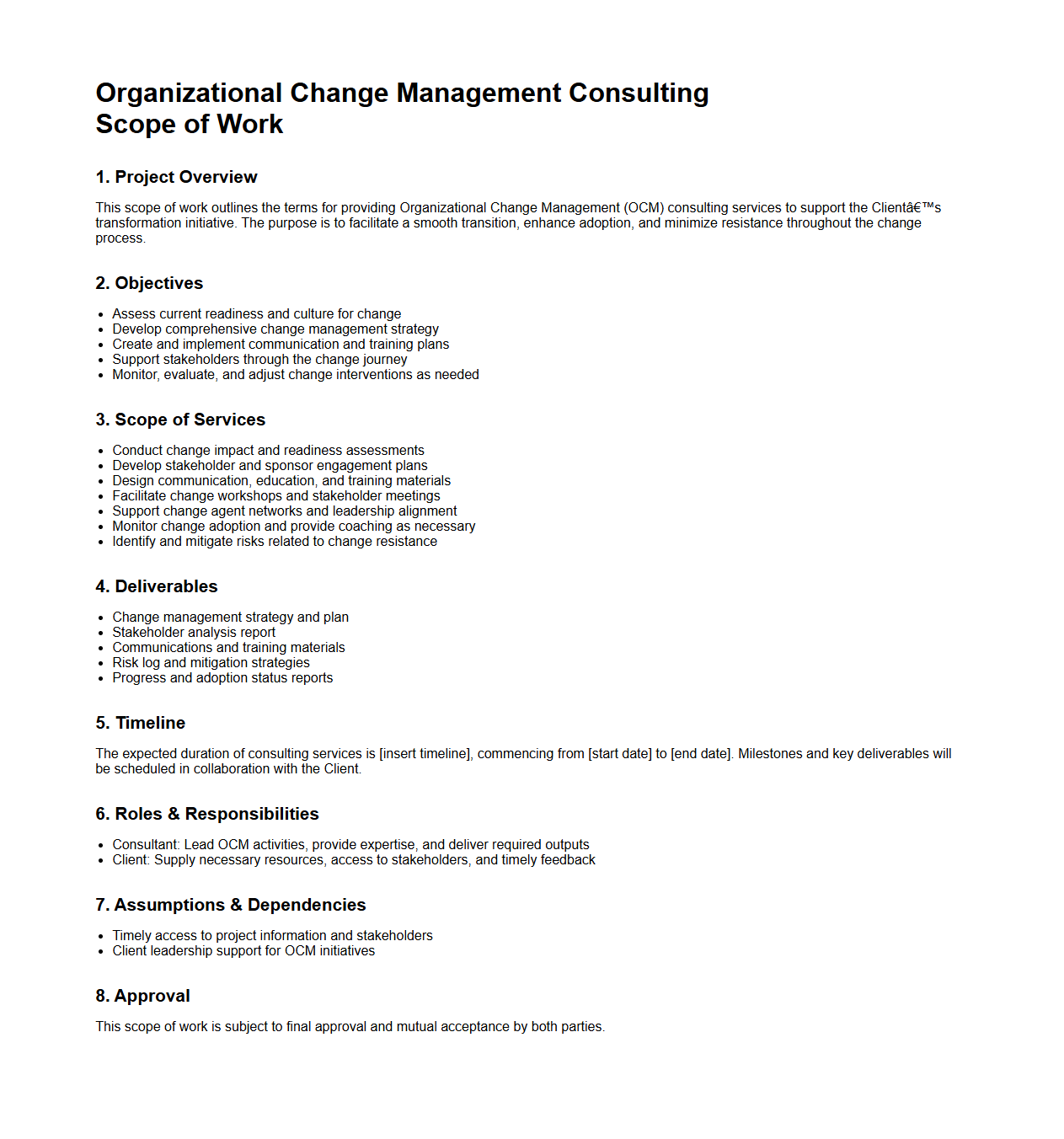 Organizational Change Management Consulting Scope of Work