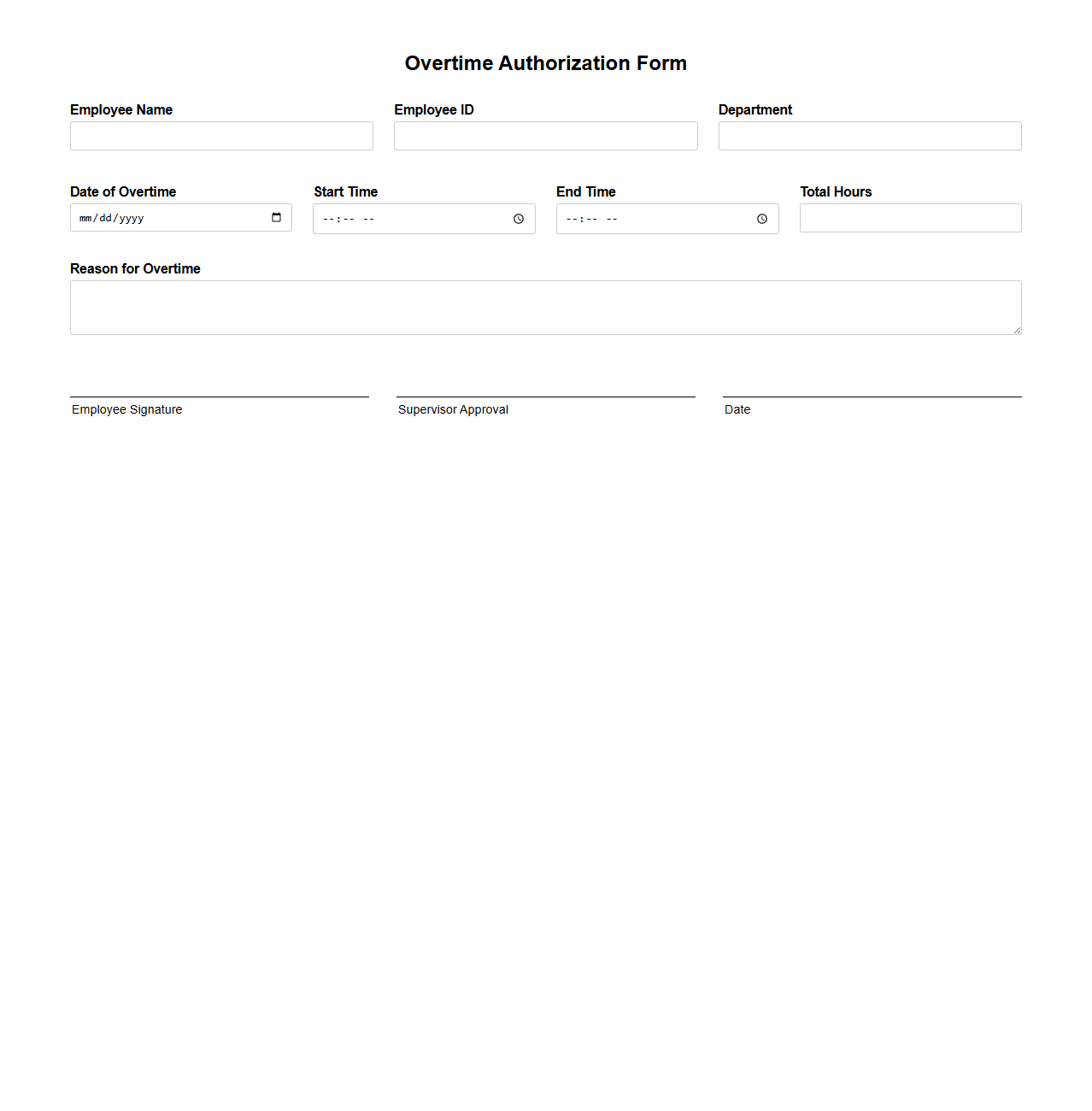 Overtime Authorization Form Template