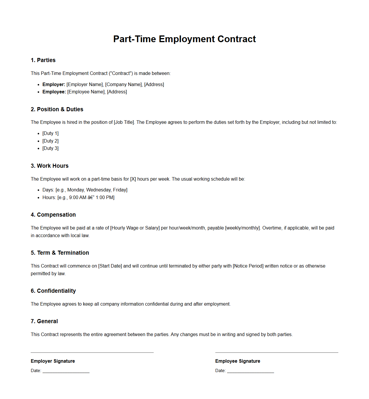 Part-Time Employment Contract Example