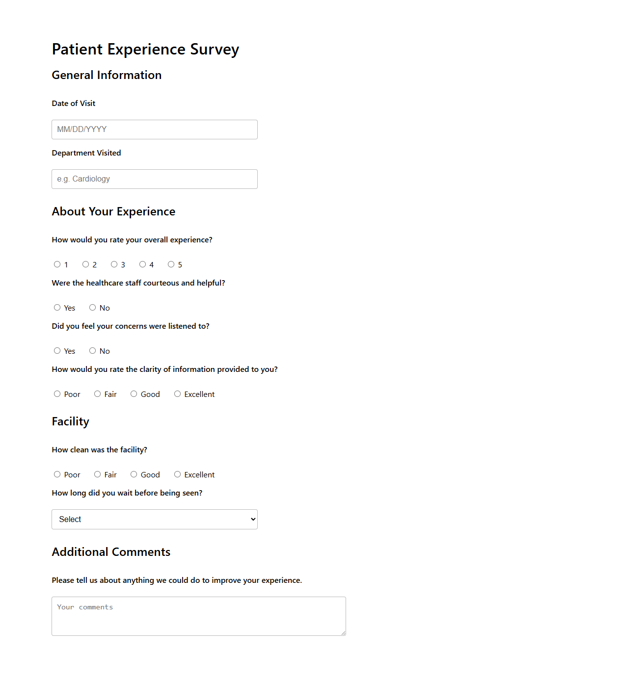 Patient Experience Survey Template for Healthcare Evaluation