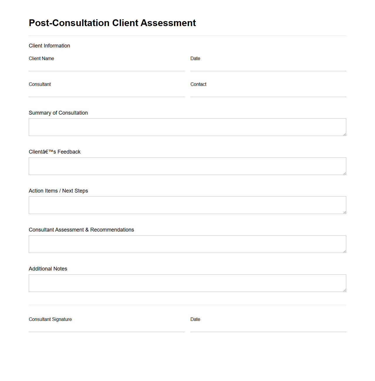 Post-Consultation Client Assessment Template