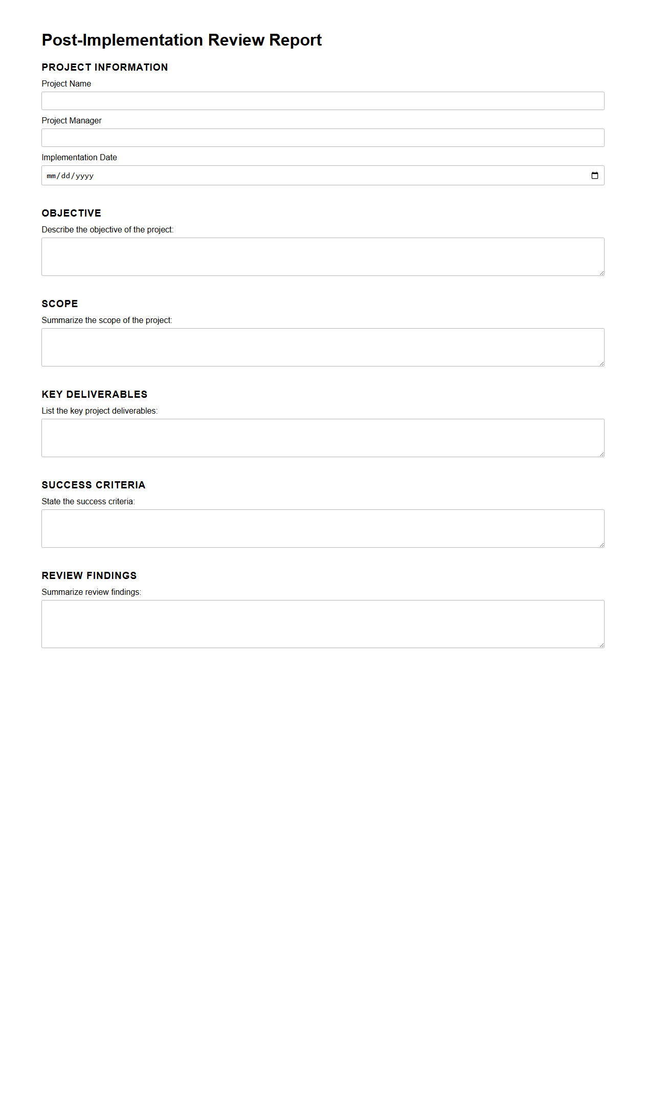 Post-Implementation Review Report Template