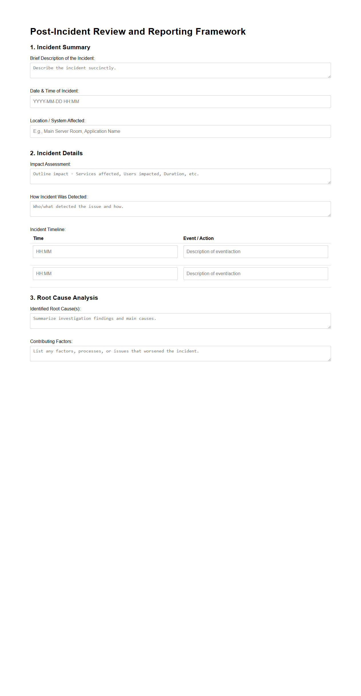 Post-Incident Review and Reporting Framework