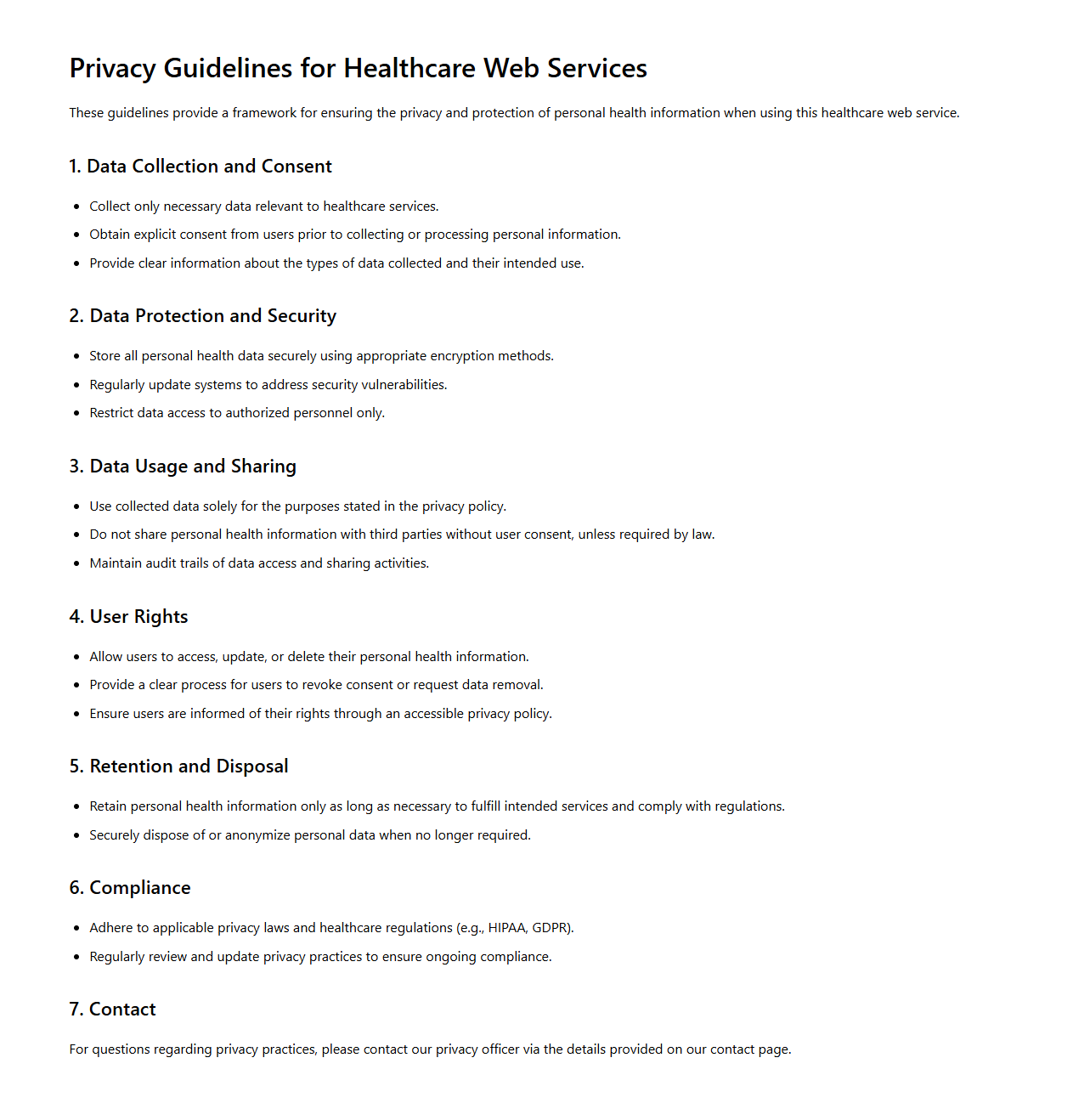 Privacy Guidelines for Healthcare Web Services
