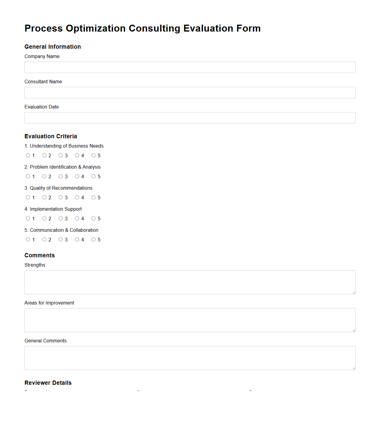 Process Optimization Consulting Evaluation Form