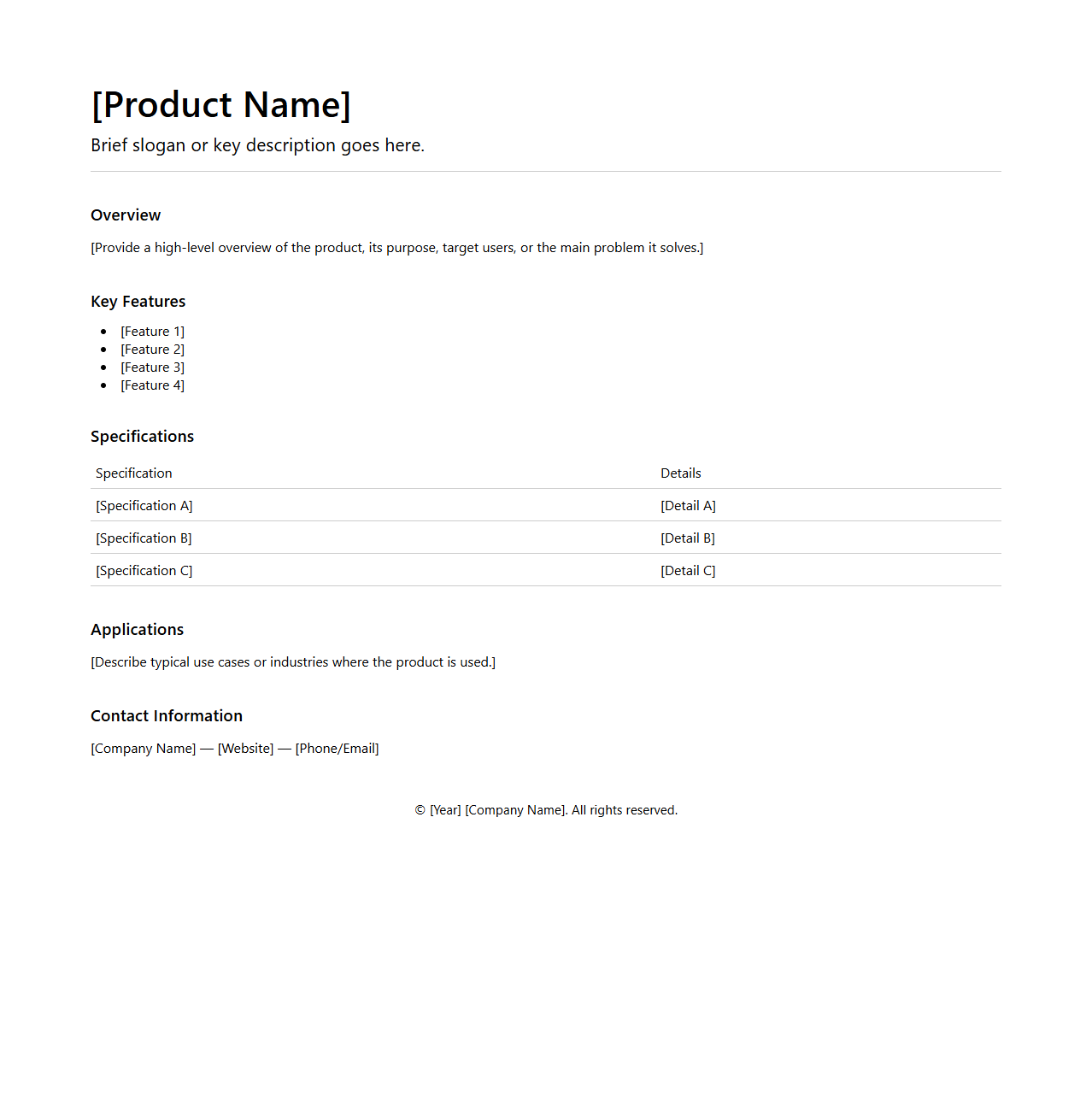 Product Overview Brochure Template