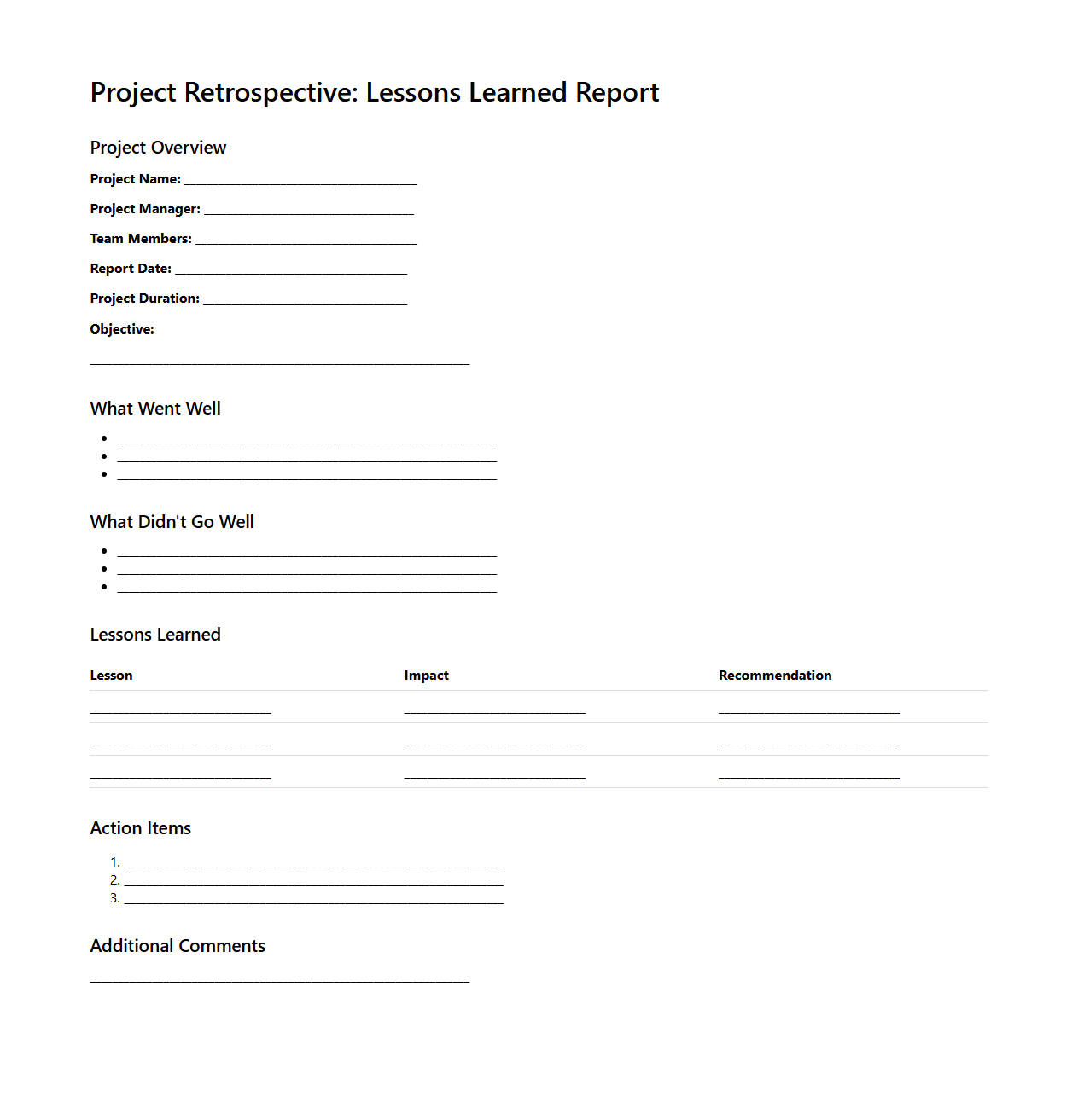 Project Retrospective Lessons Learned Report Example