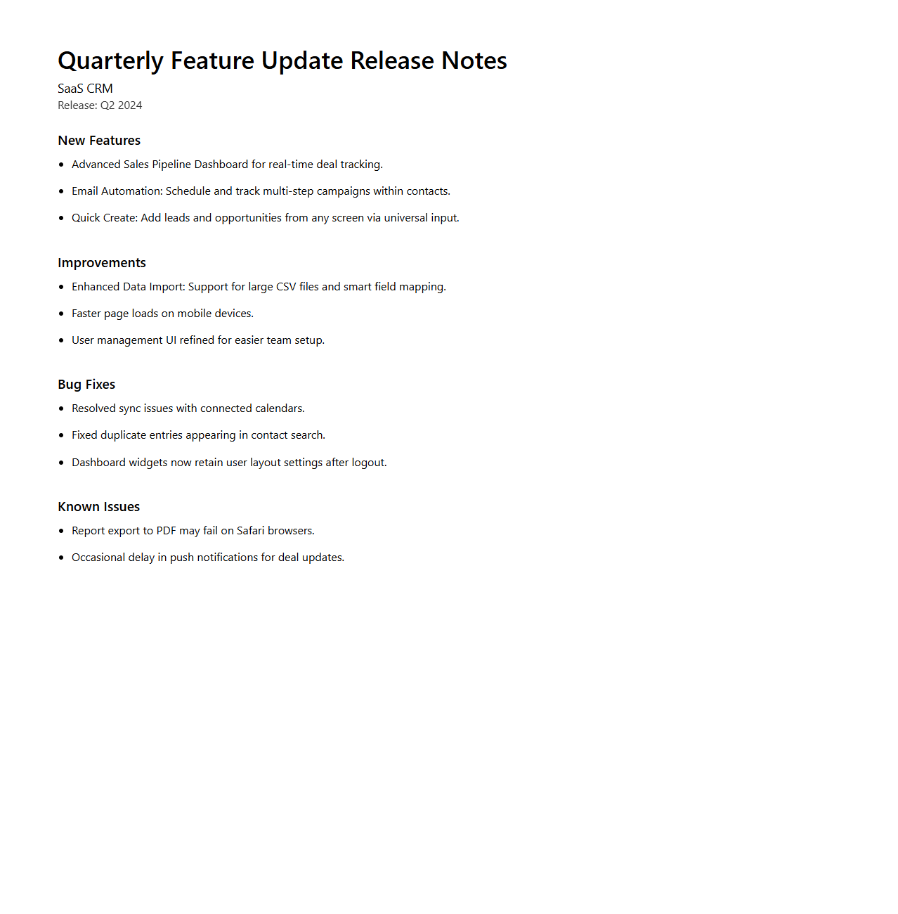 Quarterly Feature Update Release Notes for SaaS CRM