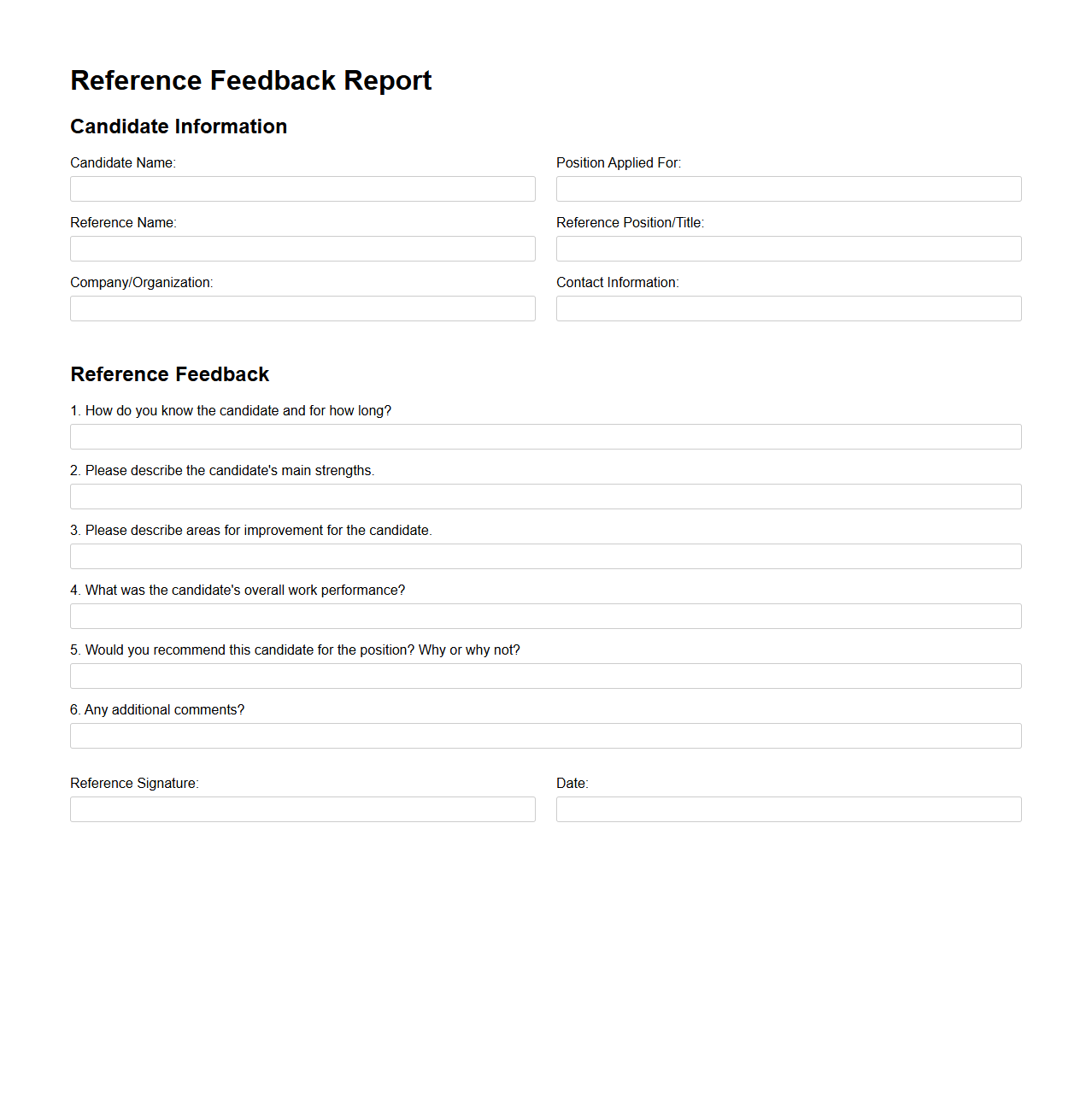 Reference Feedback Report Format