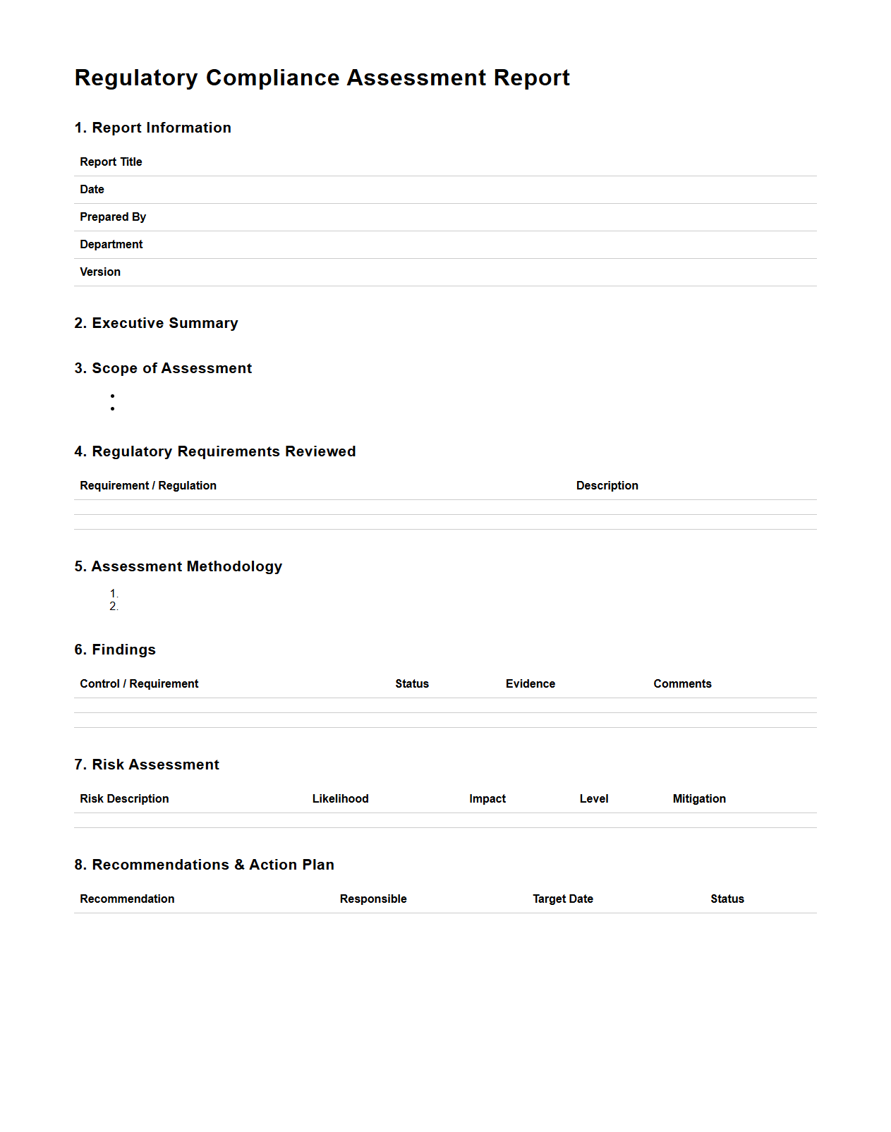Regulatory Compliance Assessment Report Model