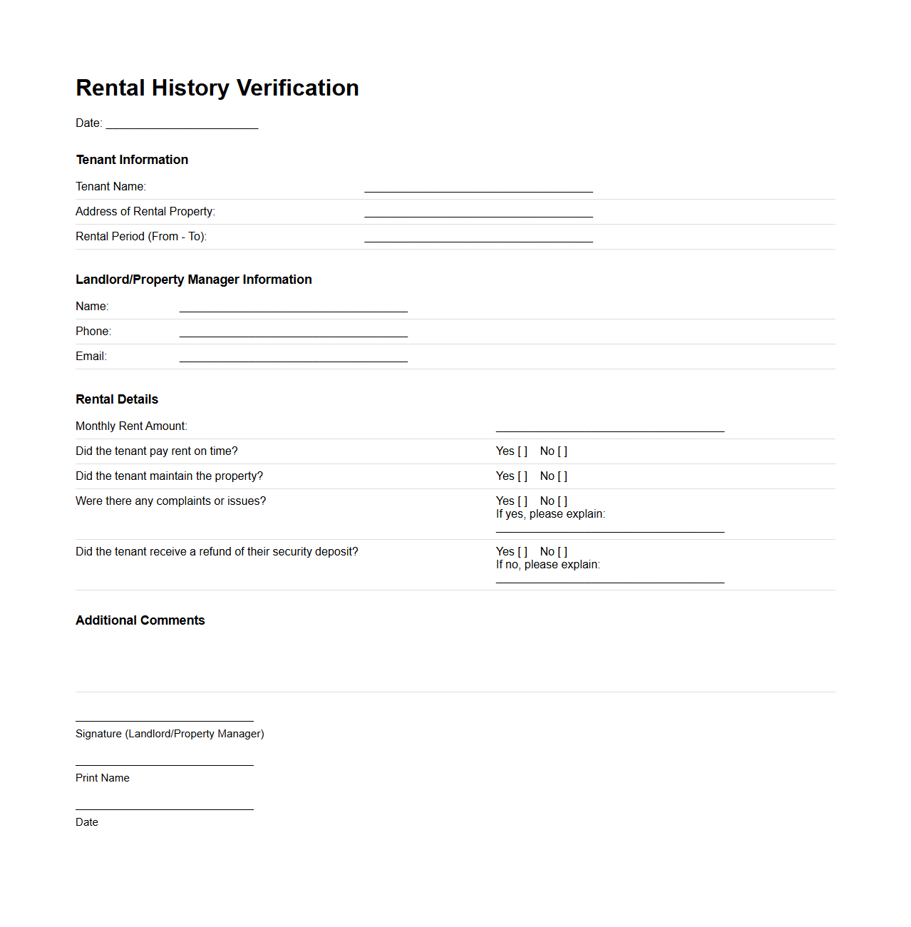 Rental History Verification Document Sample