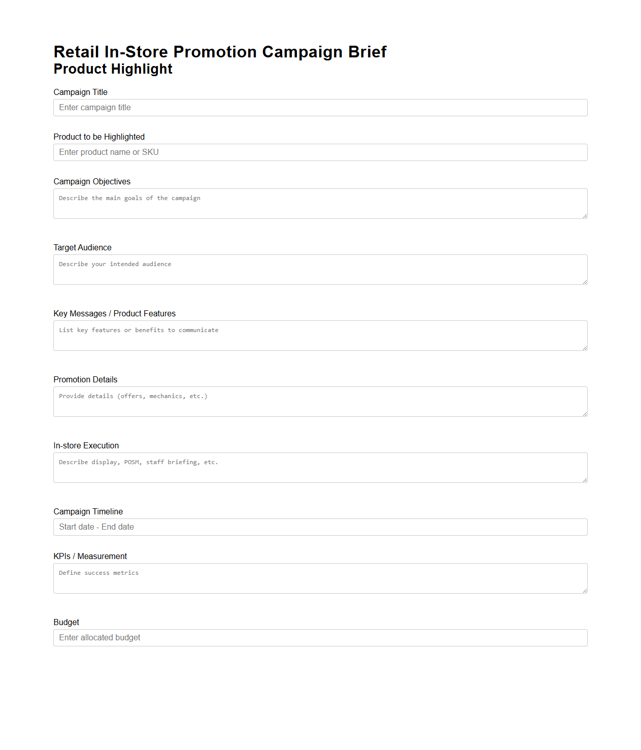 Retail In-Store Promotion Campaign Brief for Product Highlight