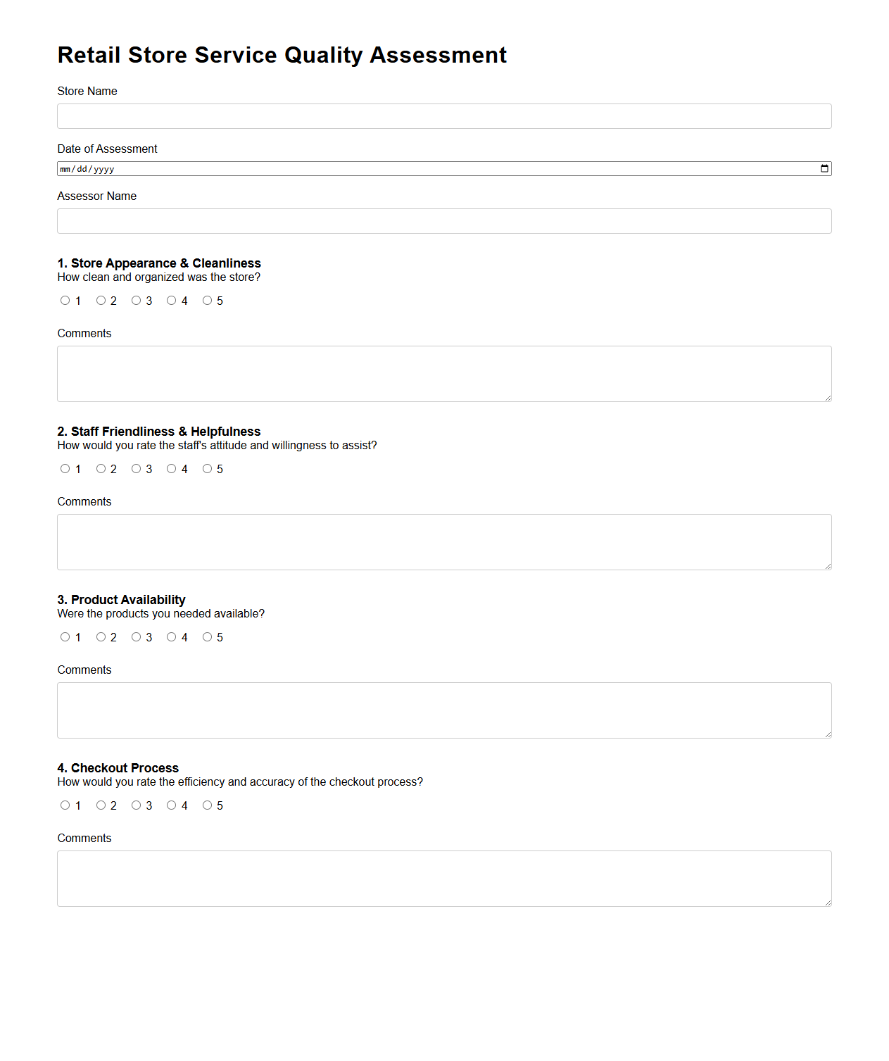 Retail Store Service Quality Assessment Sample