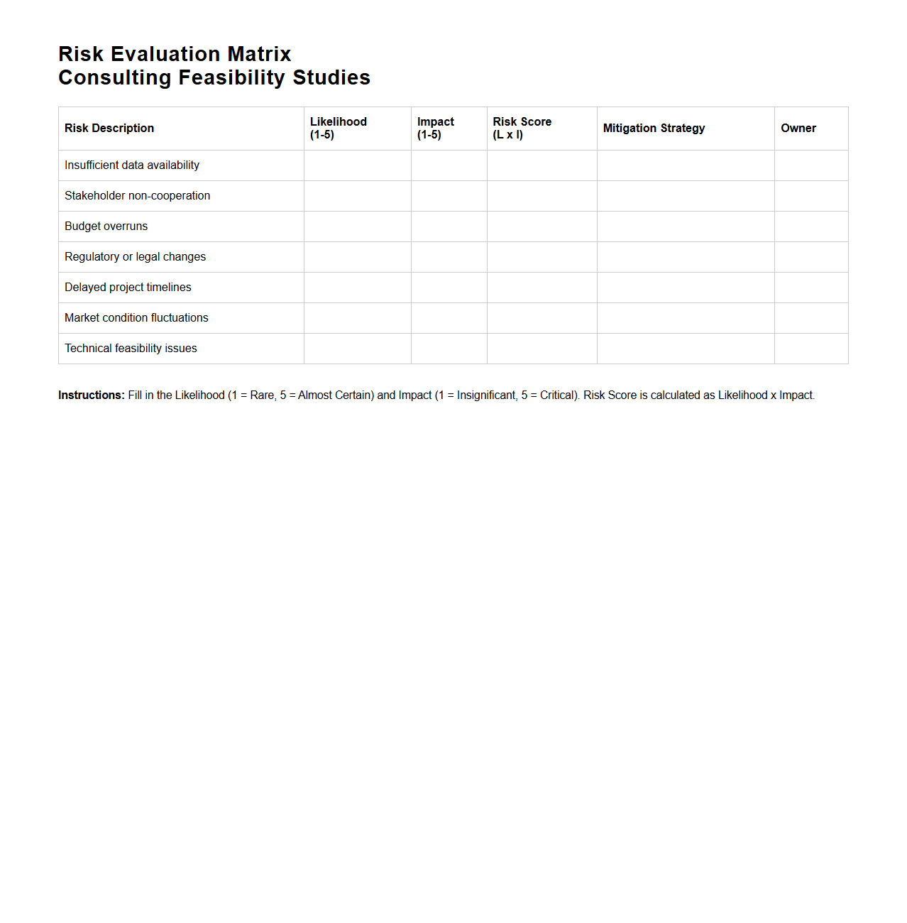 Risk Evaluation Matrix for Consulting Feasibility Studies
