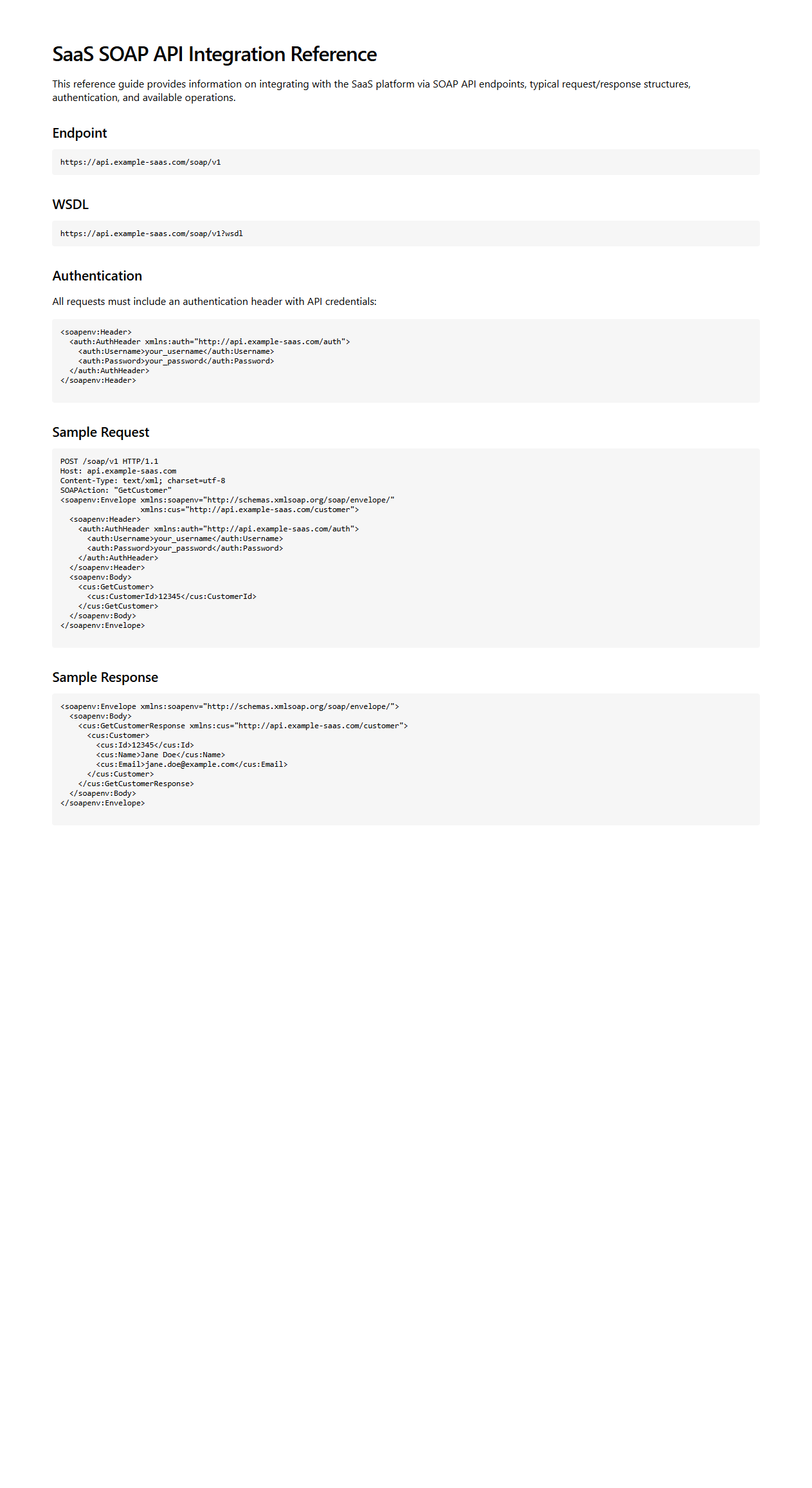 SaaS SOAP API Integration Reference