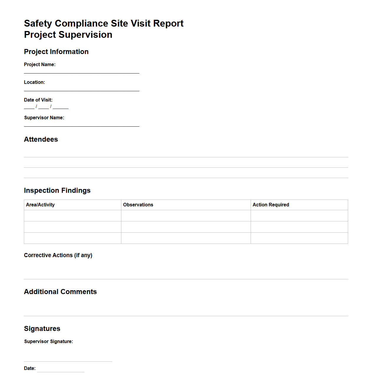 Safety Compliance Site Visit Report for Project Supervision