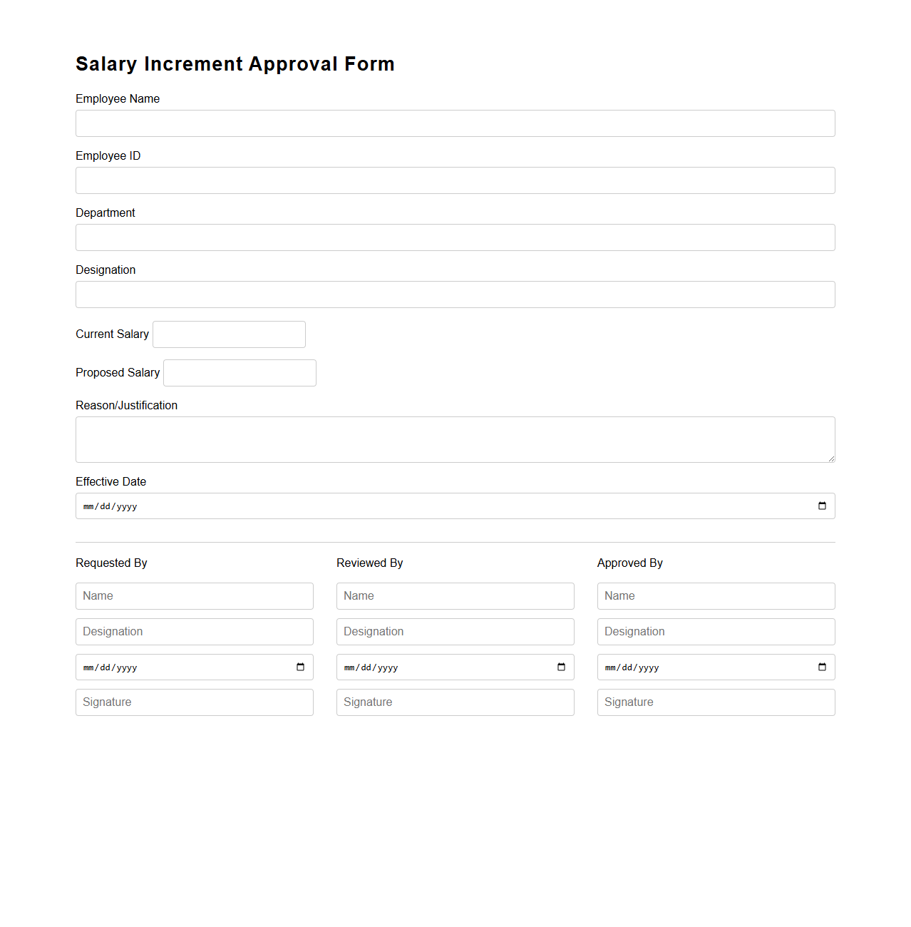 Salary Increment Approval Form