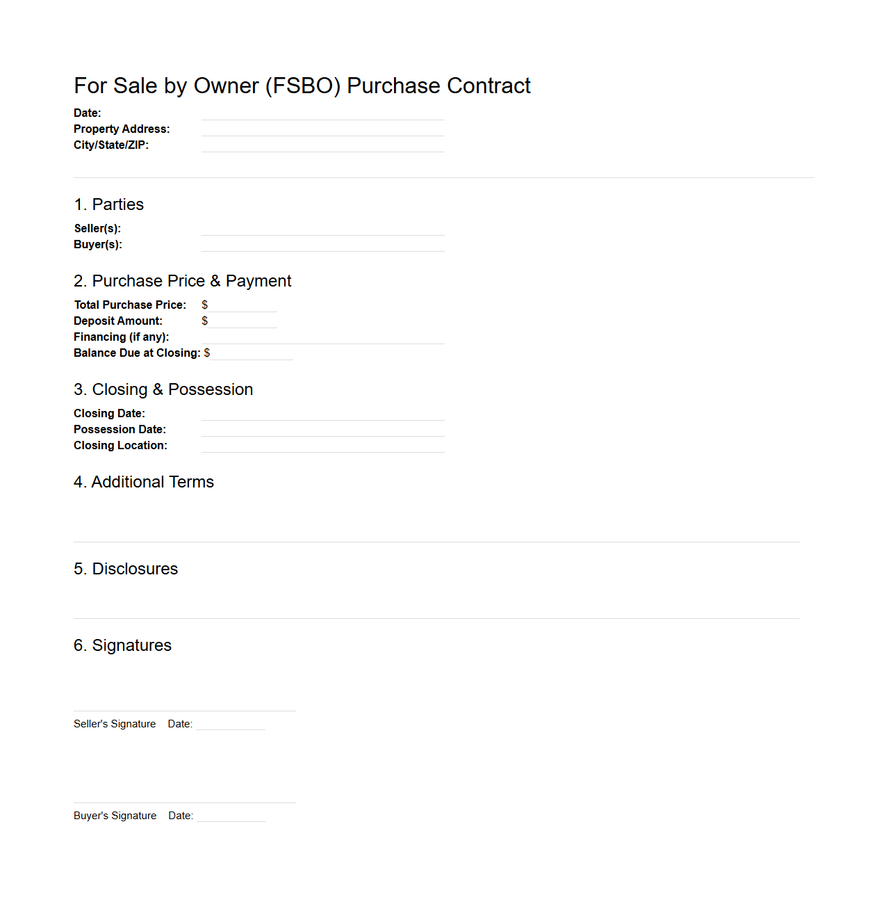 For Sale by Owner (FSBO) Purchase Contract