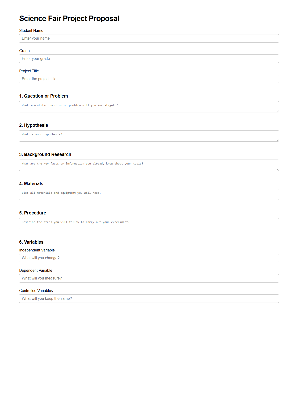 Science Fair Project Proposal Structure