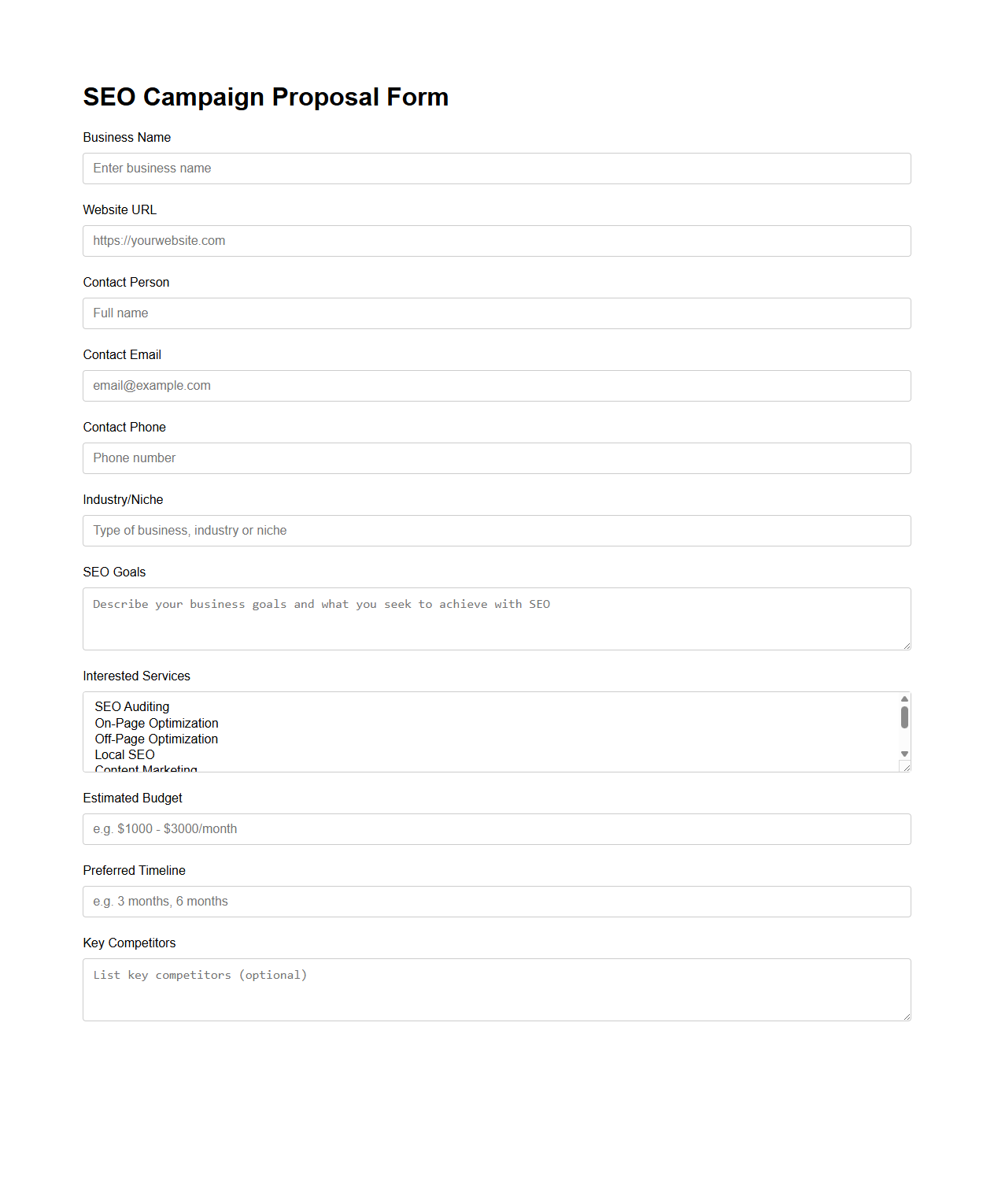 SEO Campaign Proposal Form