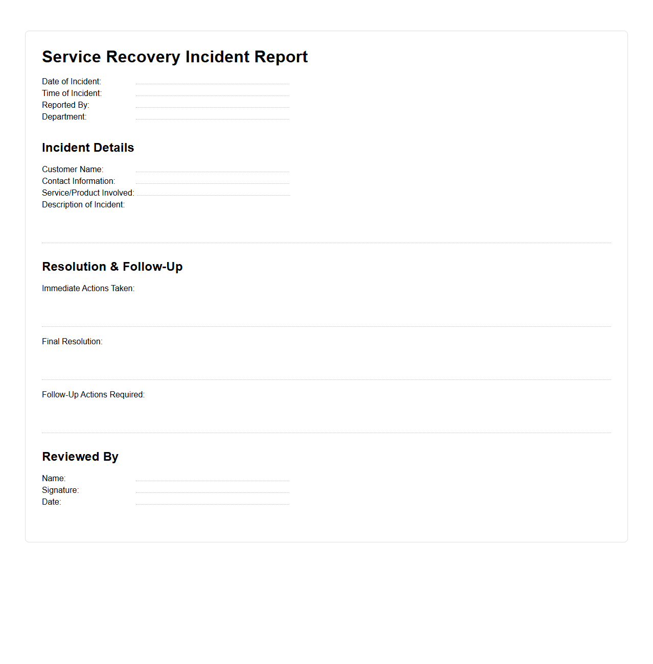 Service Recovery Incident Report Example