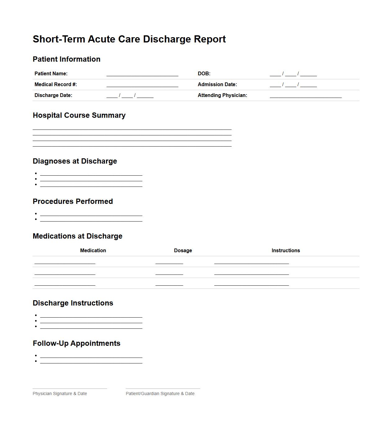 Short-Term Acute Care Discharge Report Sample