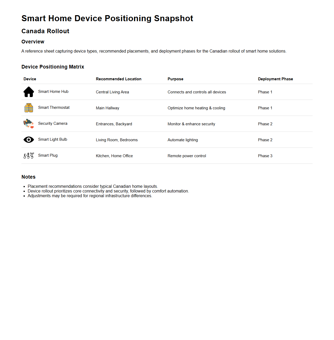 Smart Home Device Positioning Snapshot for Canadian Rollout