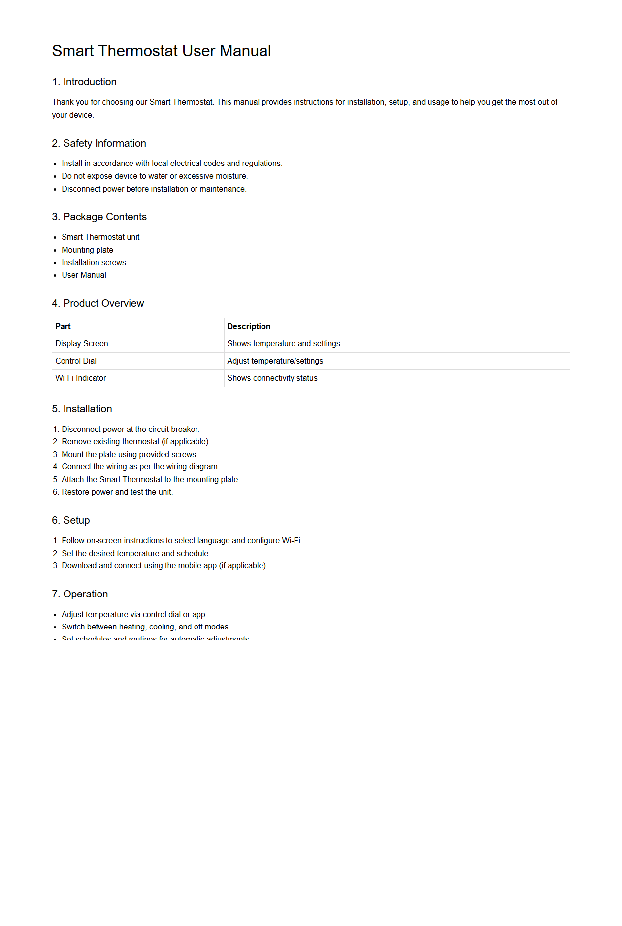 Smart Thermostat User Manual Template