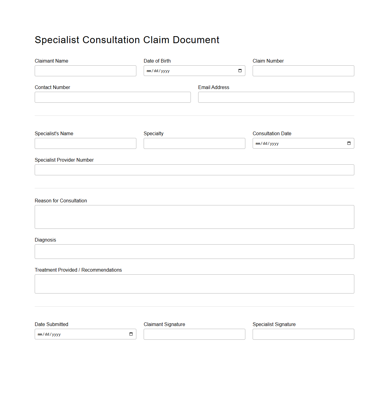 Specialist Consultation Claim Document