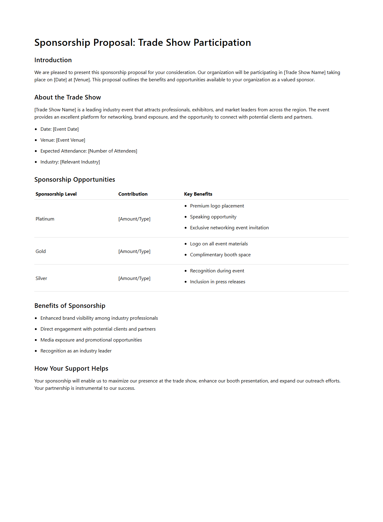 Sponsorship Proposal for Trade Show Participation