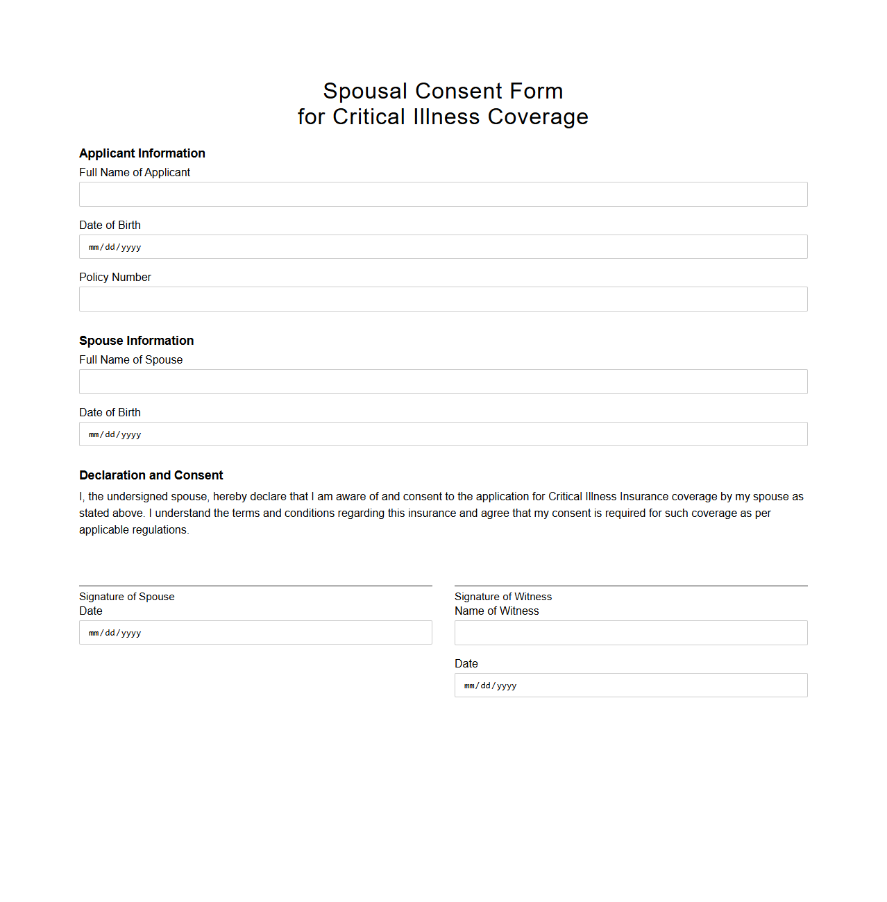 Spousal Consent Form for Critical Illness Coverage
