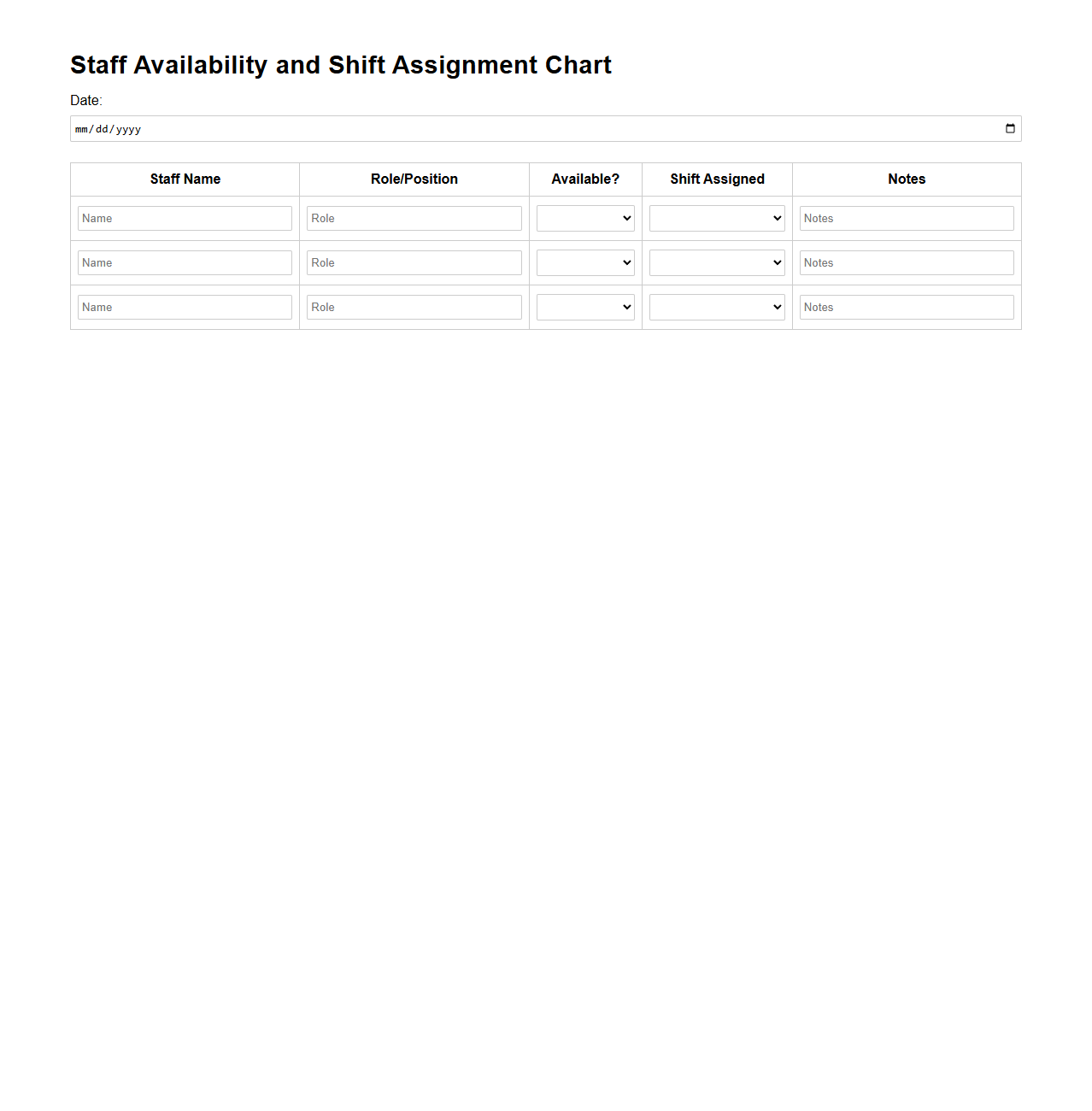 Staff Availability and Shift Assignment Chart