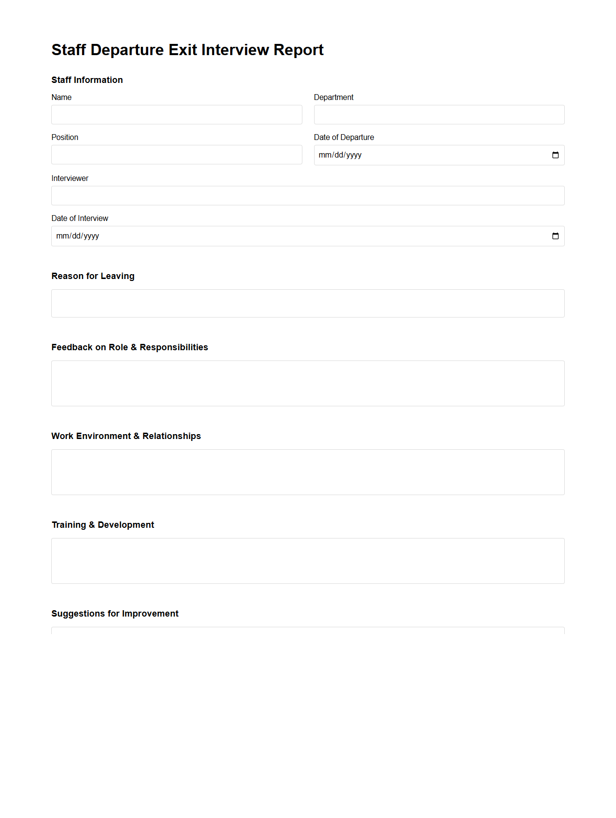 Staff Departure Exit Interview Report