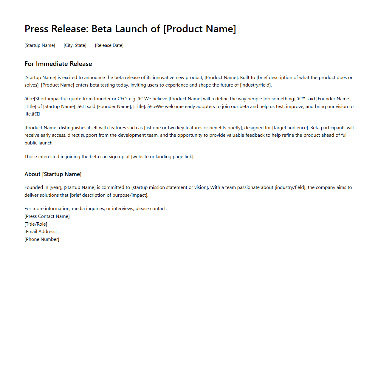 Startup Product Beta Release Press Statement