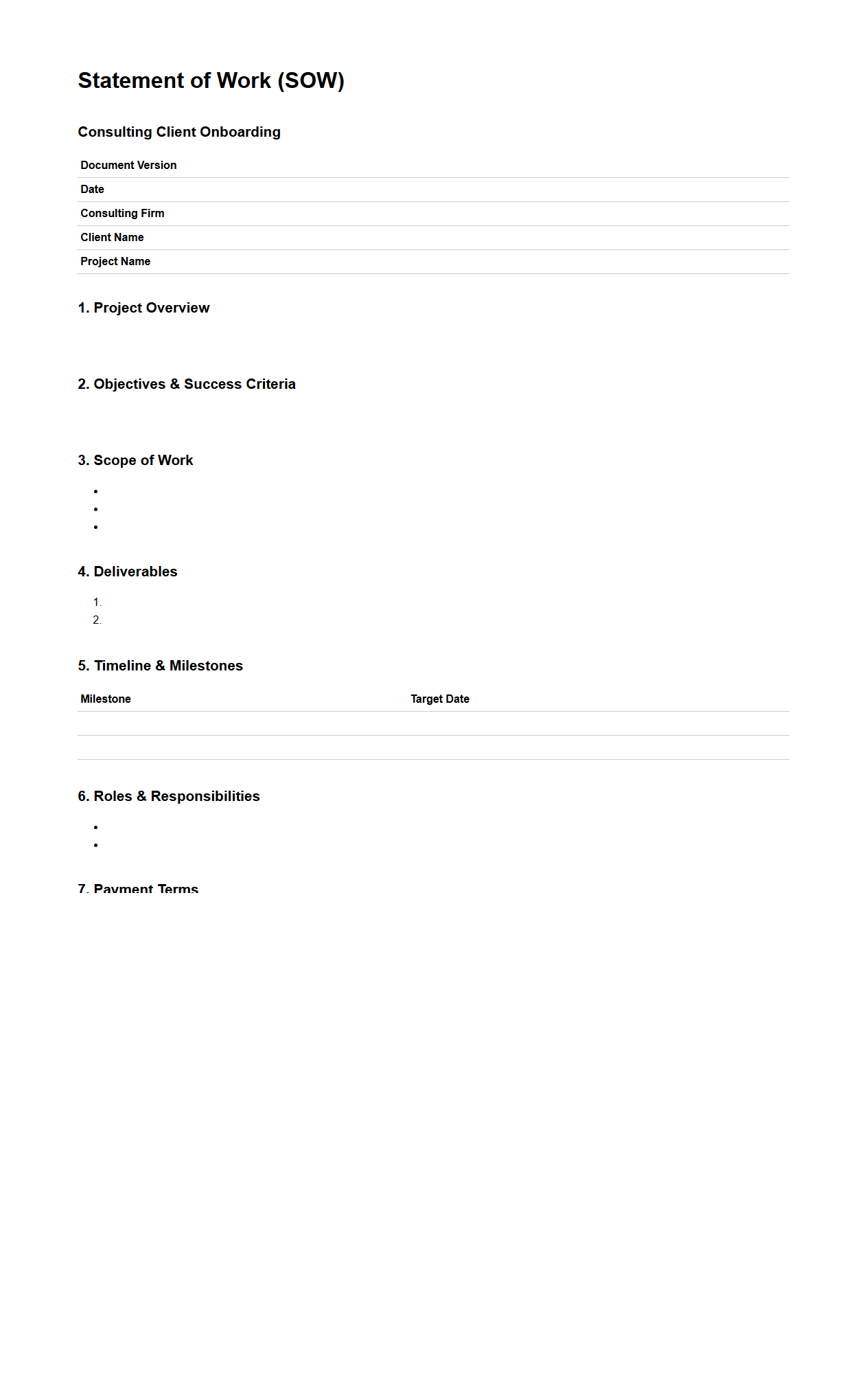 Statement of Work Template for Consulting Client Onboarding