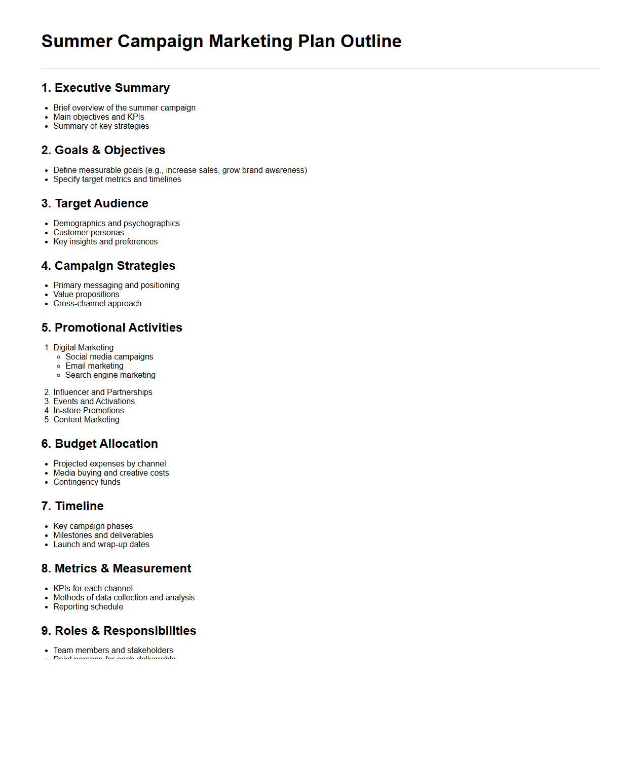 Summer Campaign Marketing Plan Outline