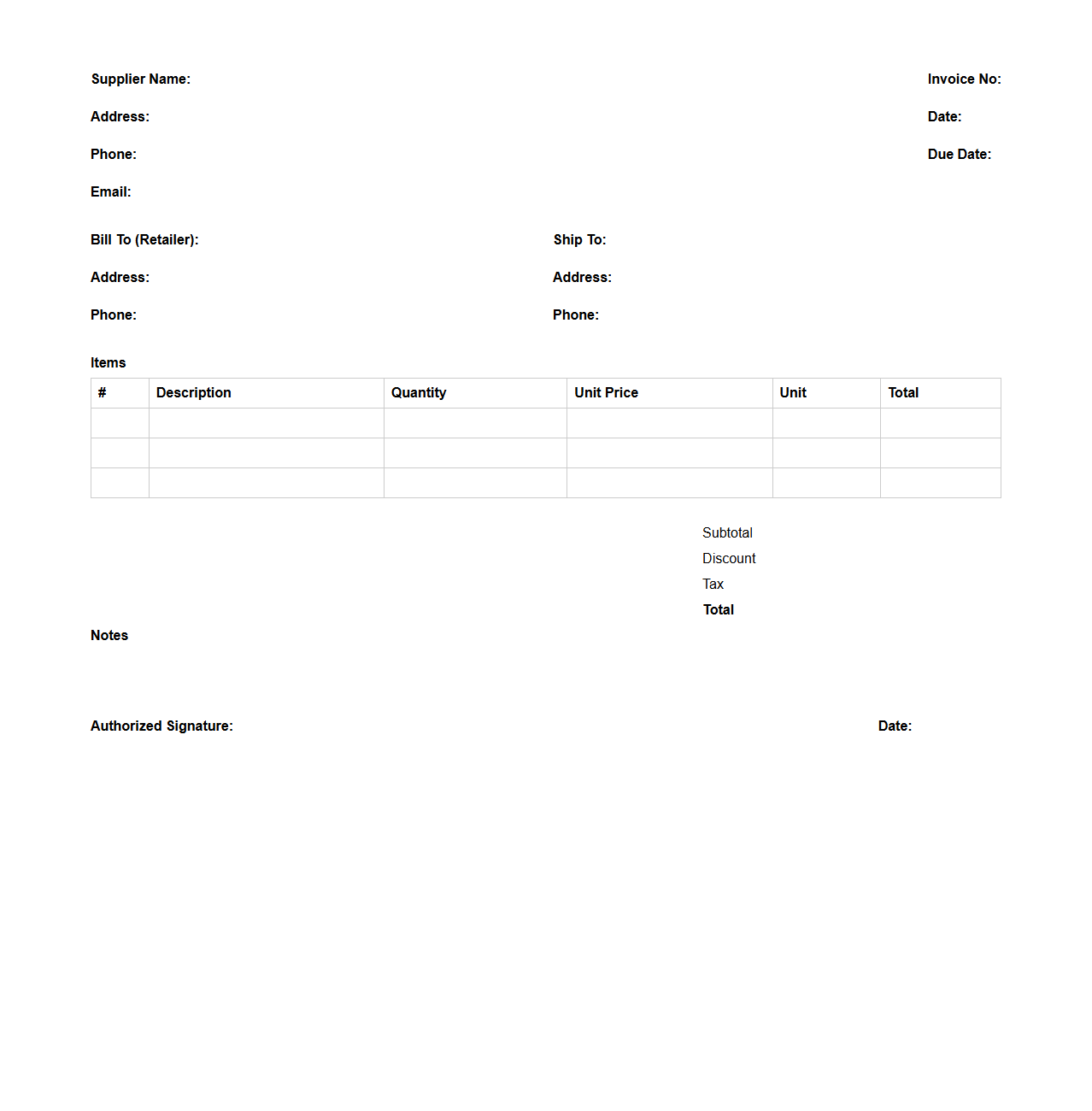 Supplier Invoice Format for Grocery Retailers