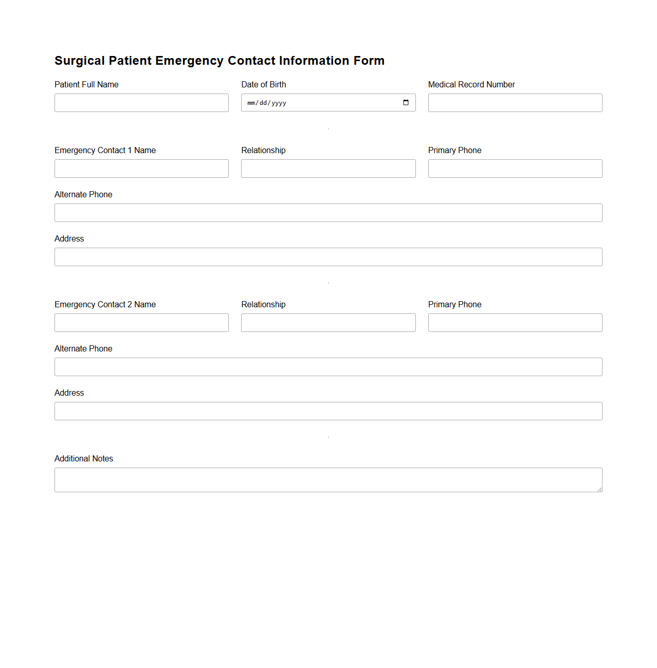 Surgical Patient Emergency Contact Information Form