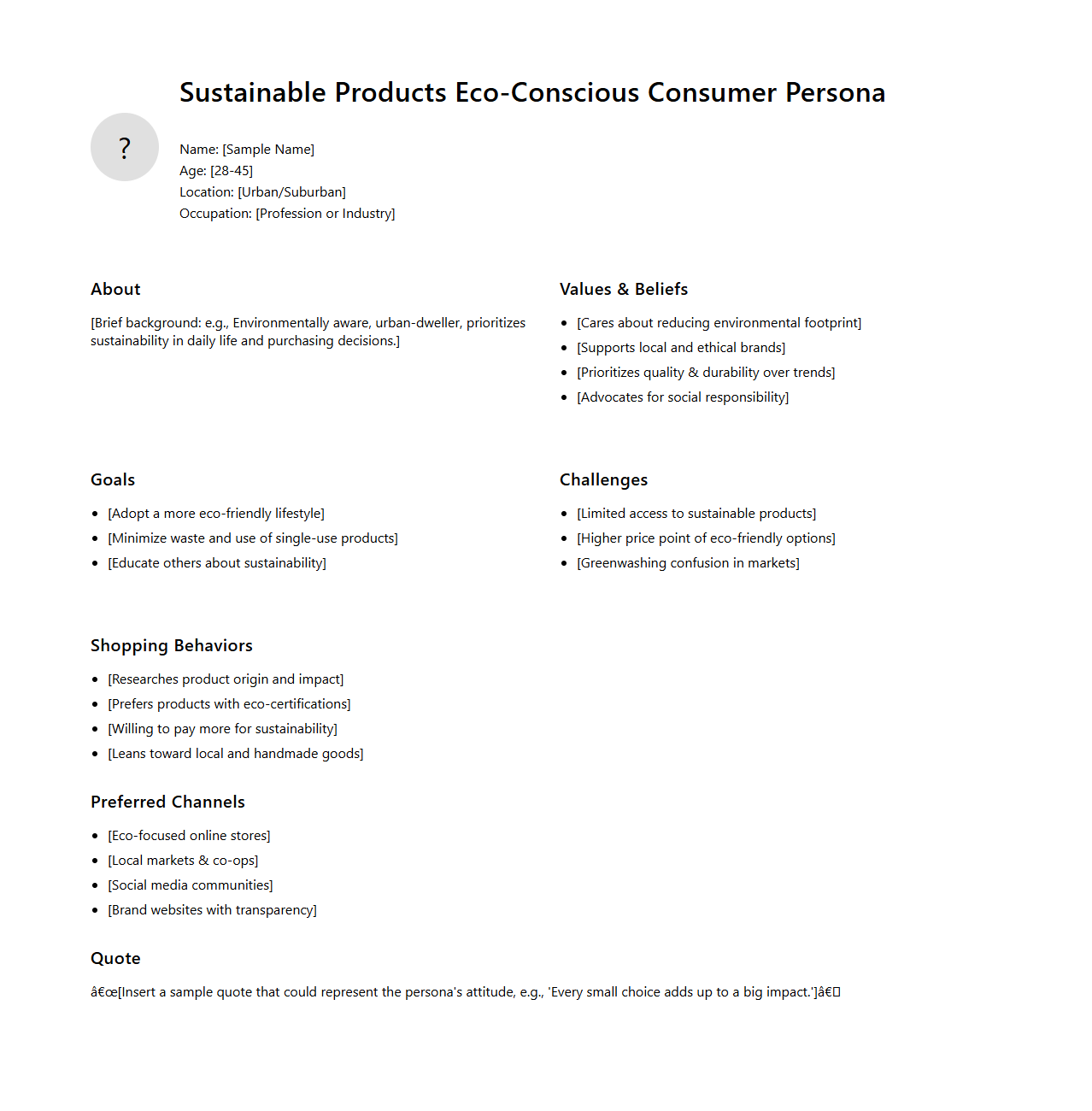 Sustainable Products Eco-Conscious Consumer Persona