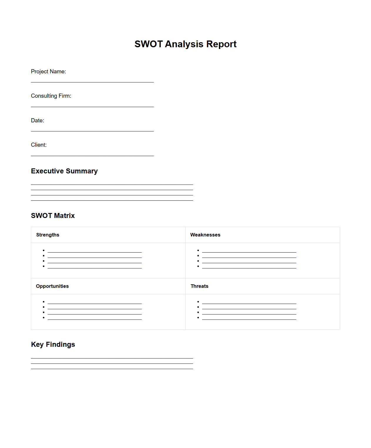 SWOT Analysis Report Sample for Consulting Projects