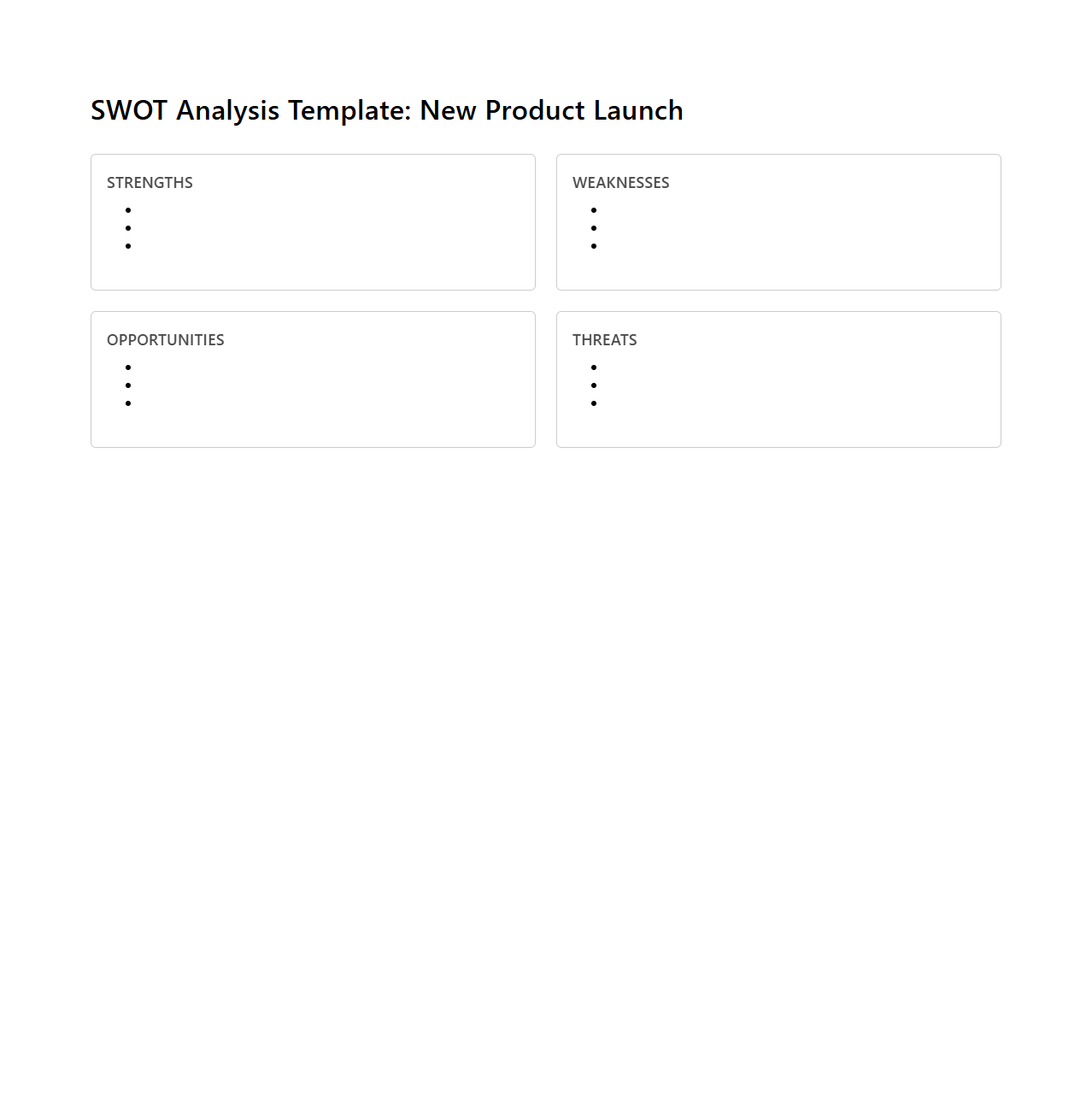 SWOT Analysis Template for New Product Launch