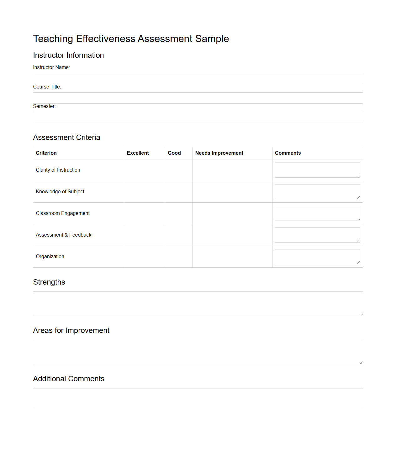 Teaching Effectiveness Assessment Sample